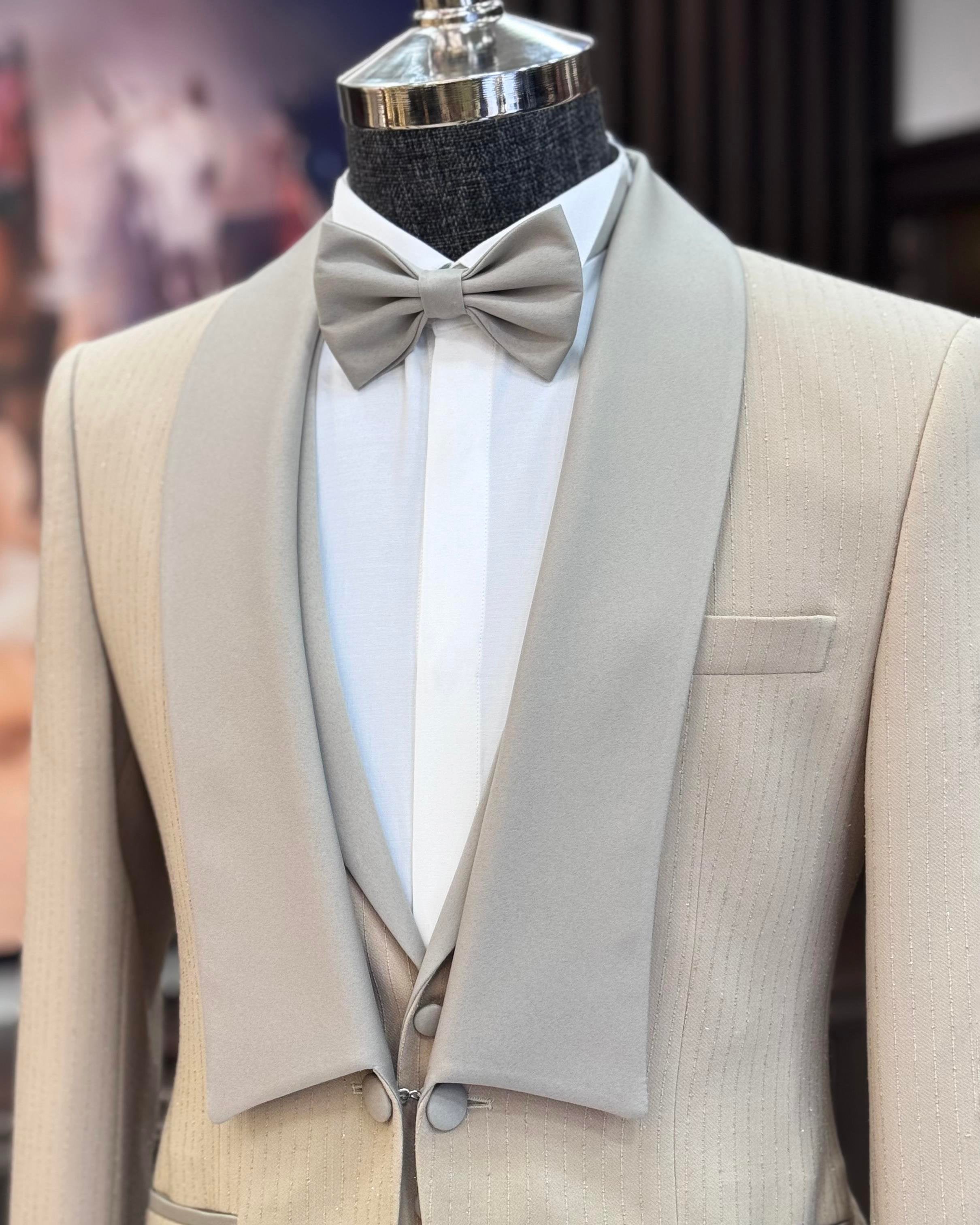 Beige Slim-Fit Tuxedo 3-Piece