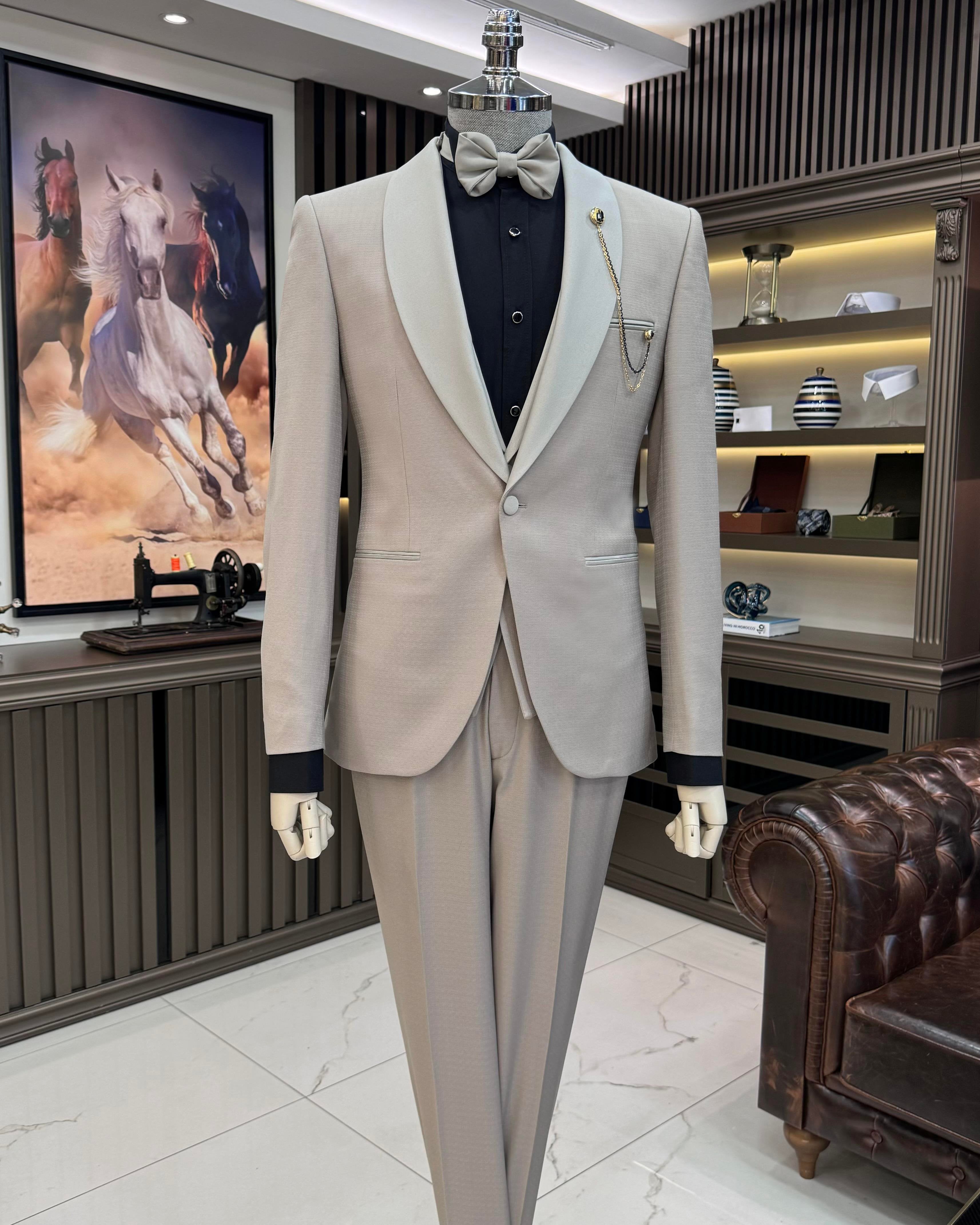 Beige Slim-Fit Tuxedo 3-Piece