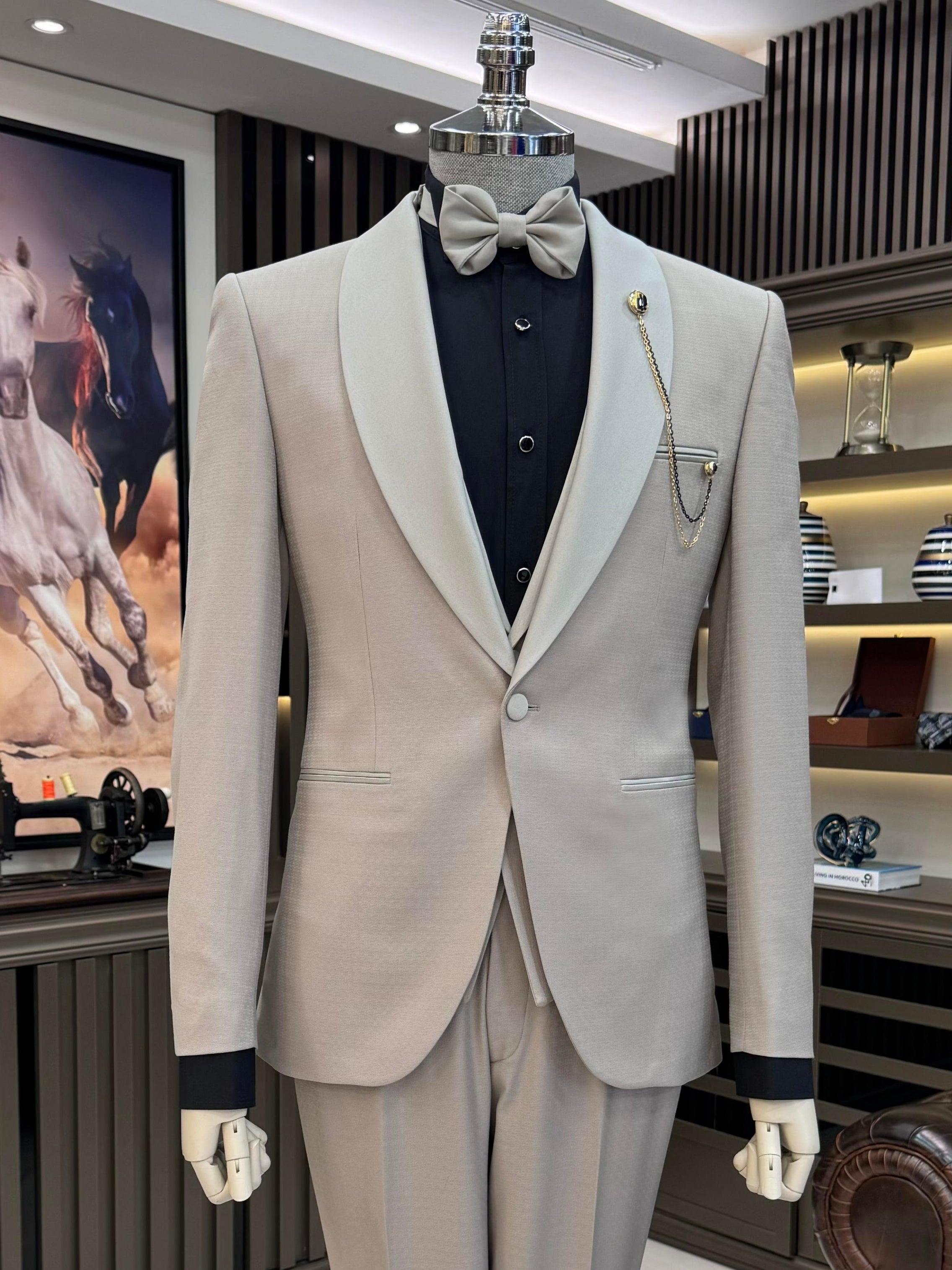 Beige Slim-Fit Tuxedo 3-Piece