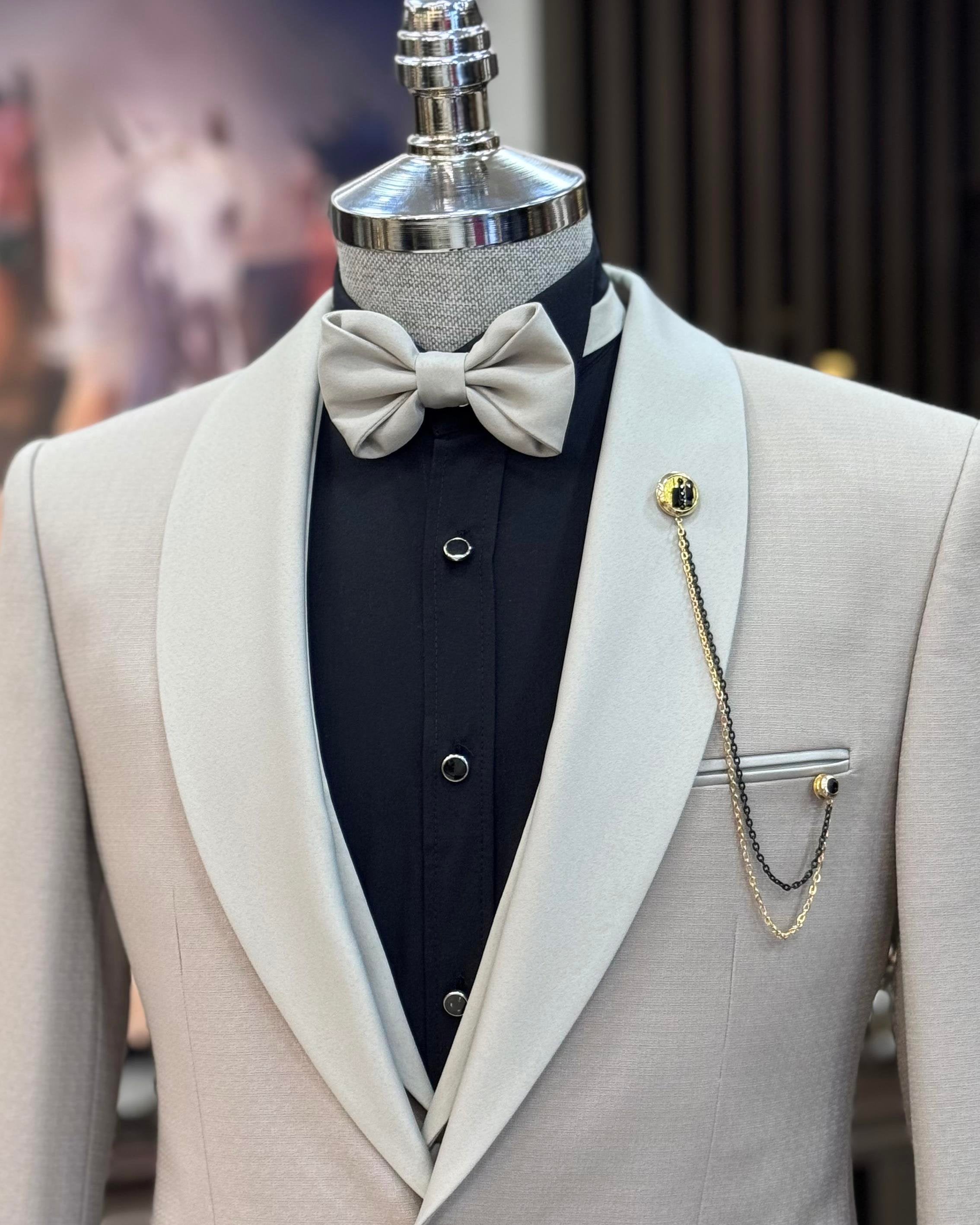 Beige Slim-Fit Tuxedo 3-Piece