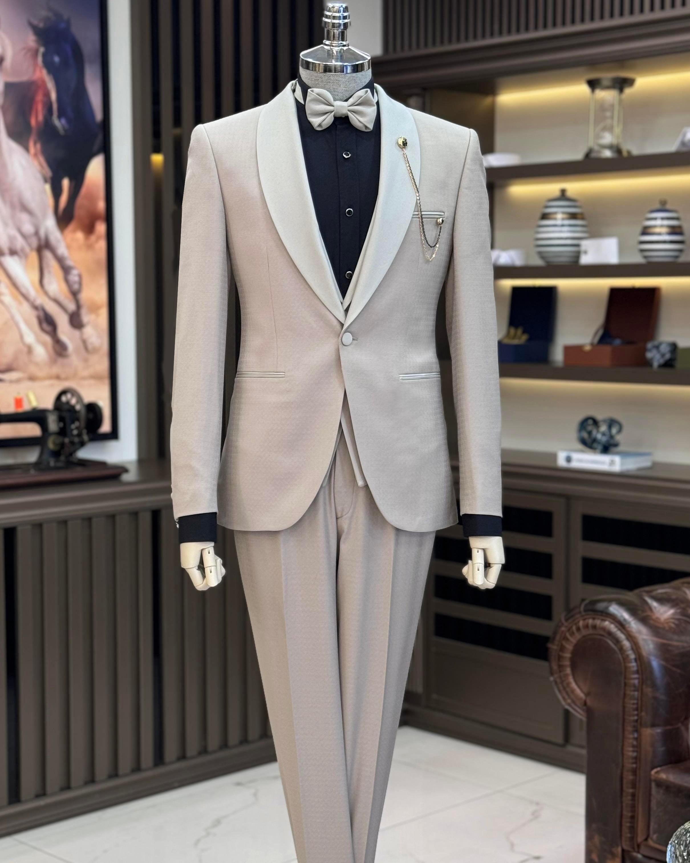 Beige Slim-Fit Tuxedo 3-Piece