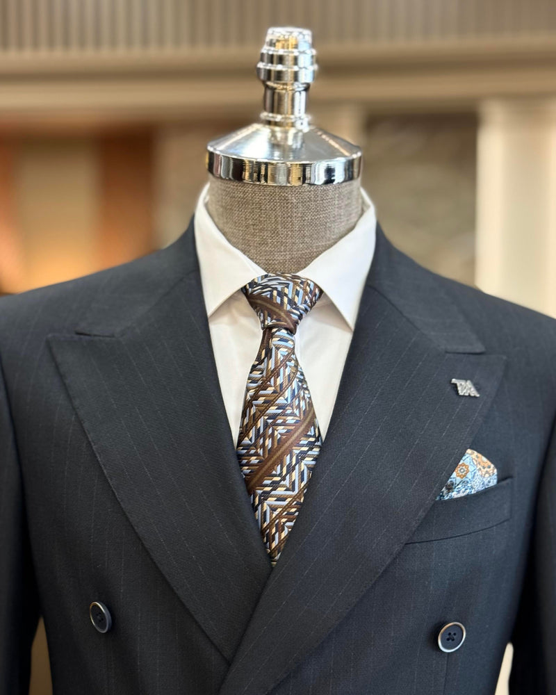 Navy Striped Double Breasted Suit 2-Piece