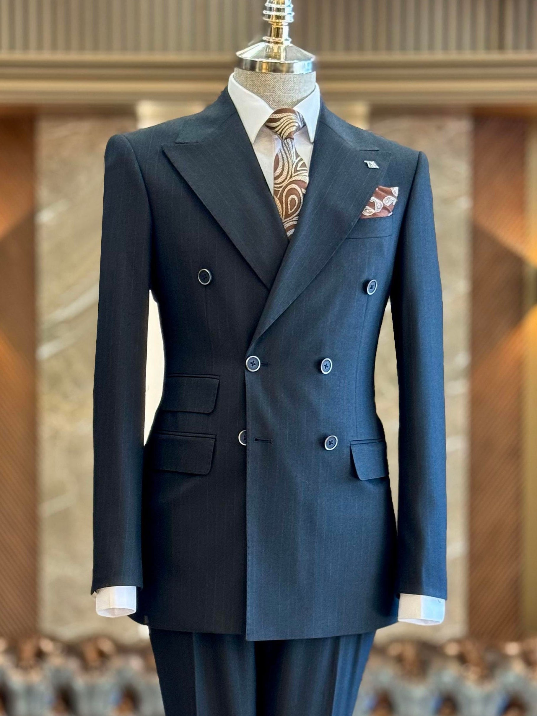 Navy Striped Double Breasted Suit 2-Piece