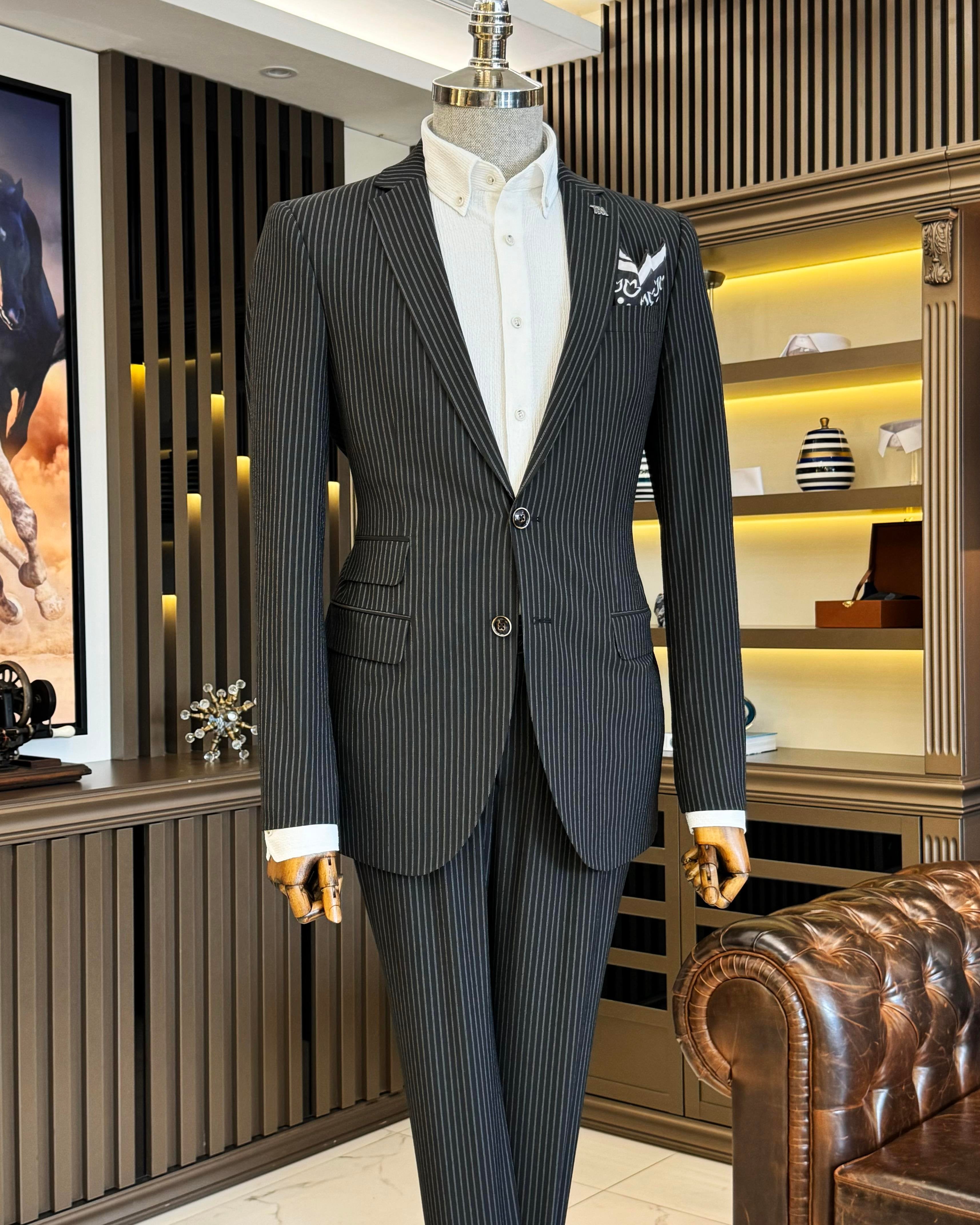 Black Striped Slim-Fit Suit 2-Piece