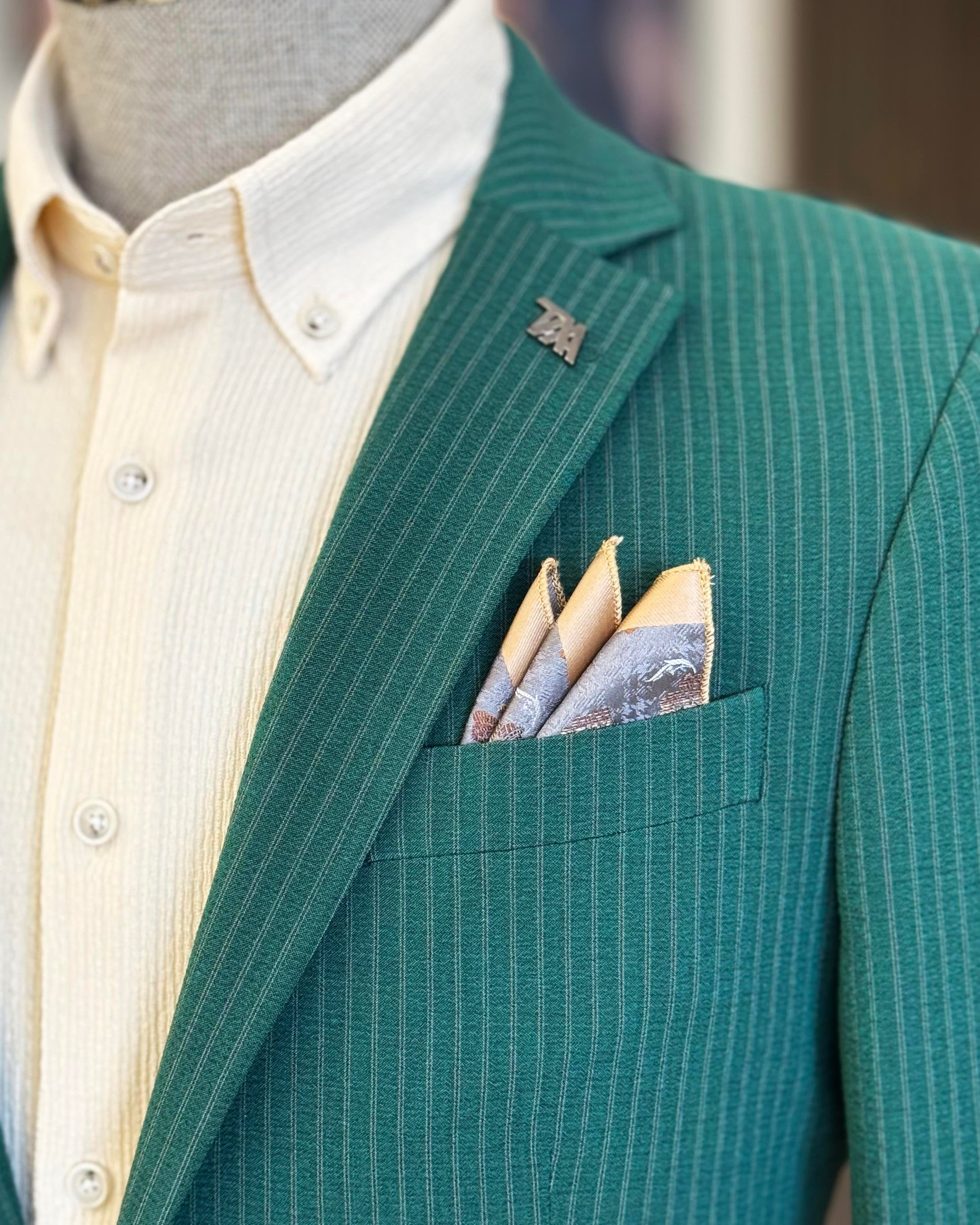 Green Striped Slim-Fit Suit 2-Piece