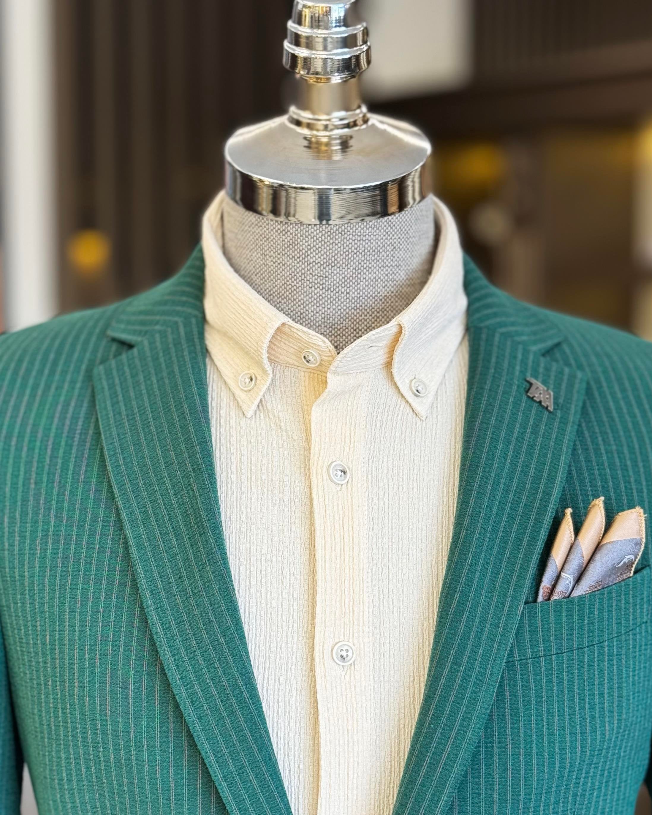 Green Striped Slim-Fit Suit 2-Piece