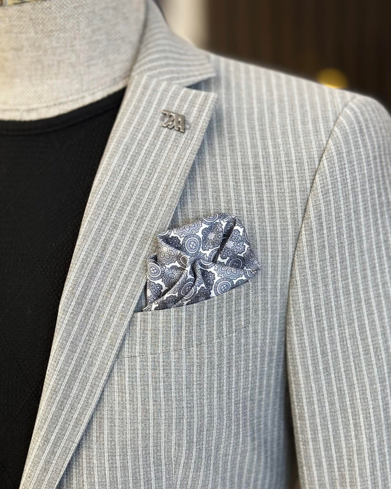 Grey Striped Slim-Fit Suit 2-Piece