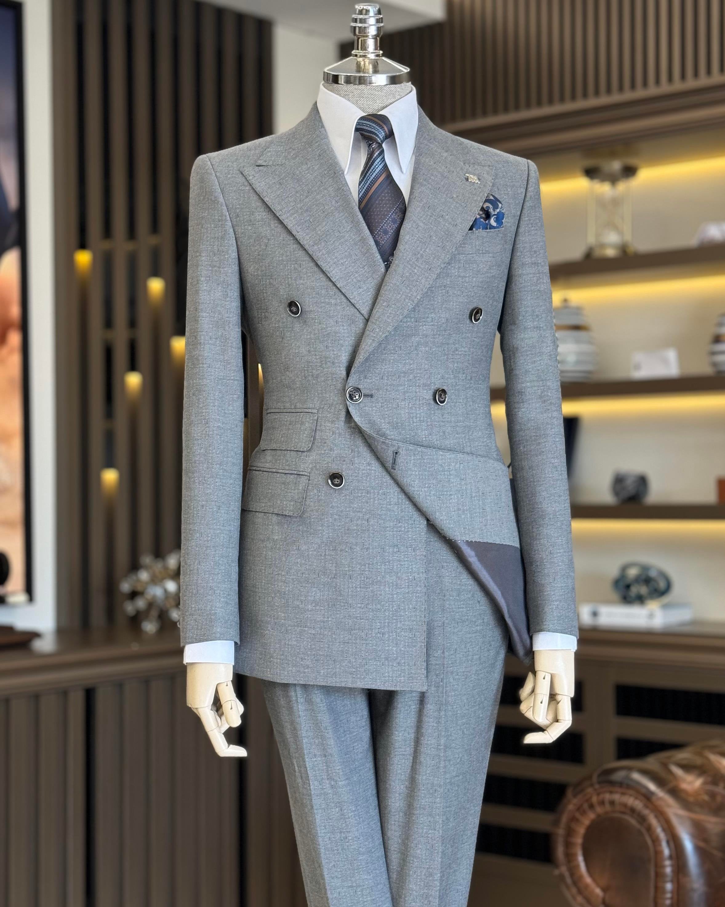 Grey Double Breasted Suit 2-Piece