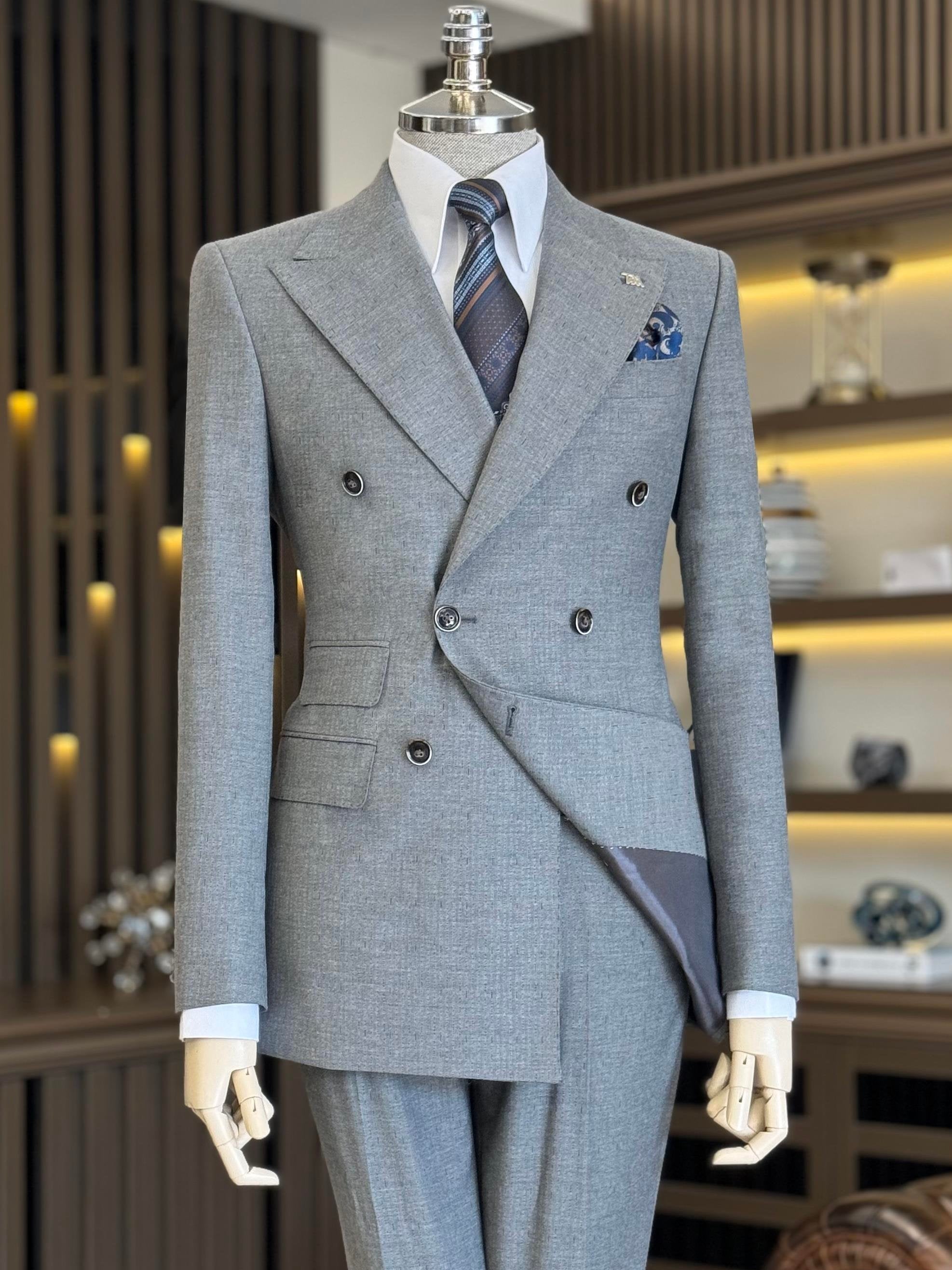 Grey Double Breasted Suit 2-Piece