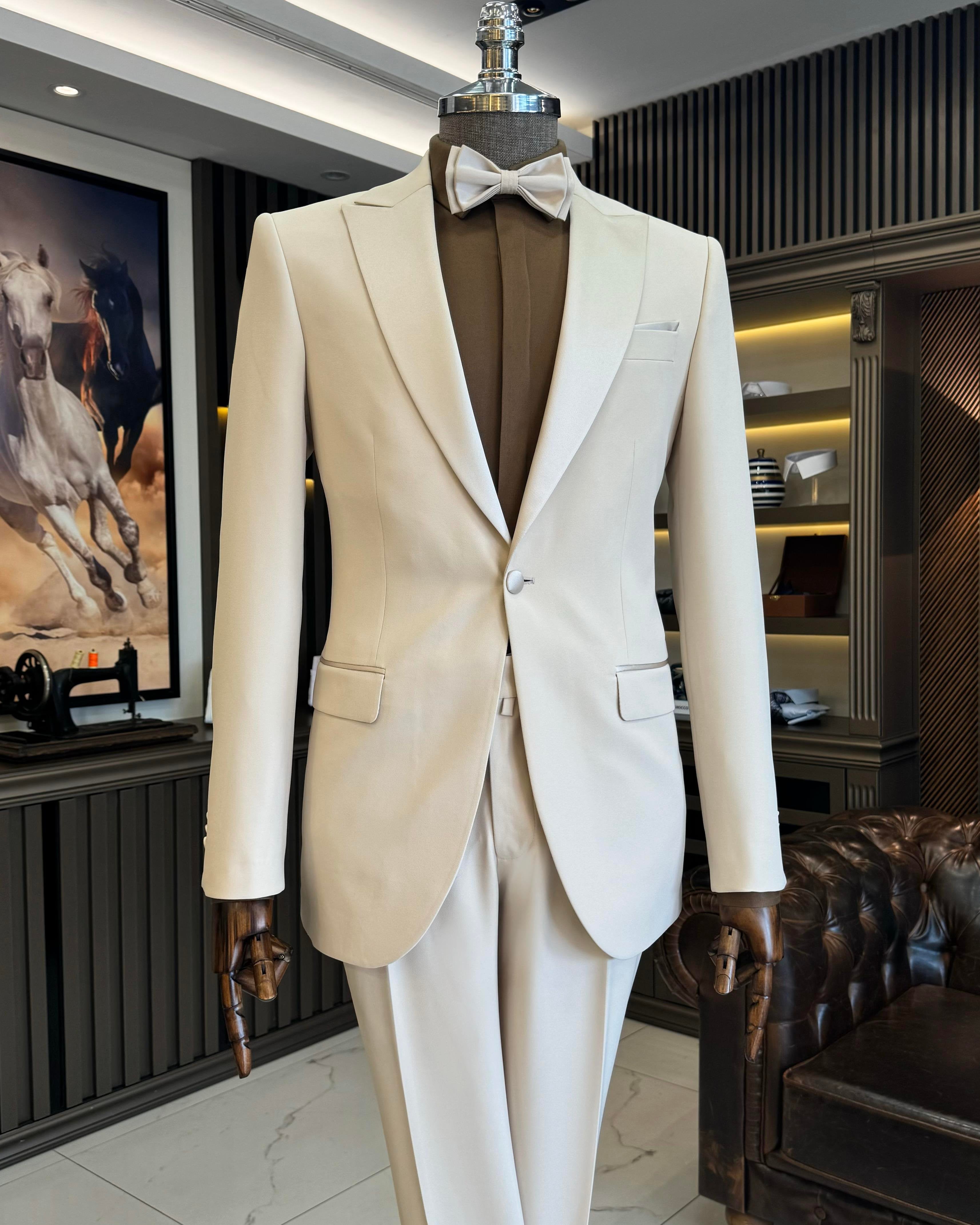 Beige Slim-Fit Tuxedo 2-Piece