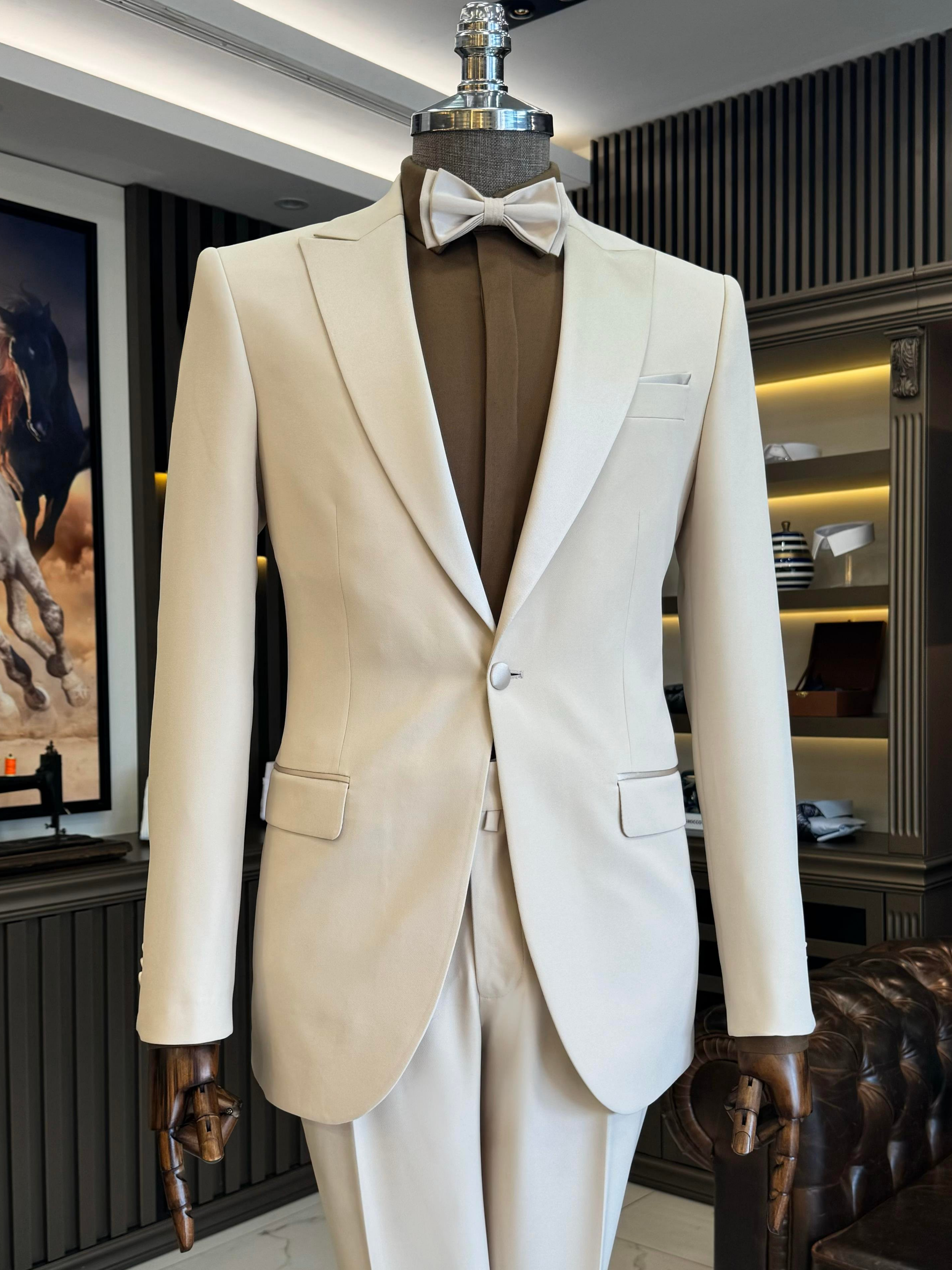 Beige Slim-Fit Tuxedo 2-Piece