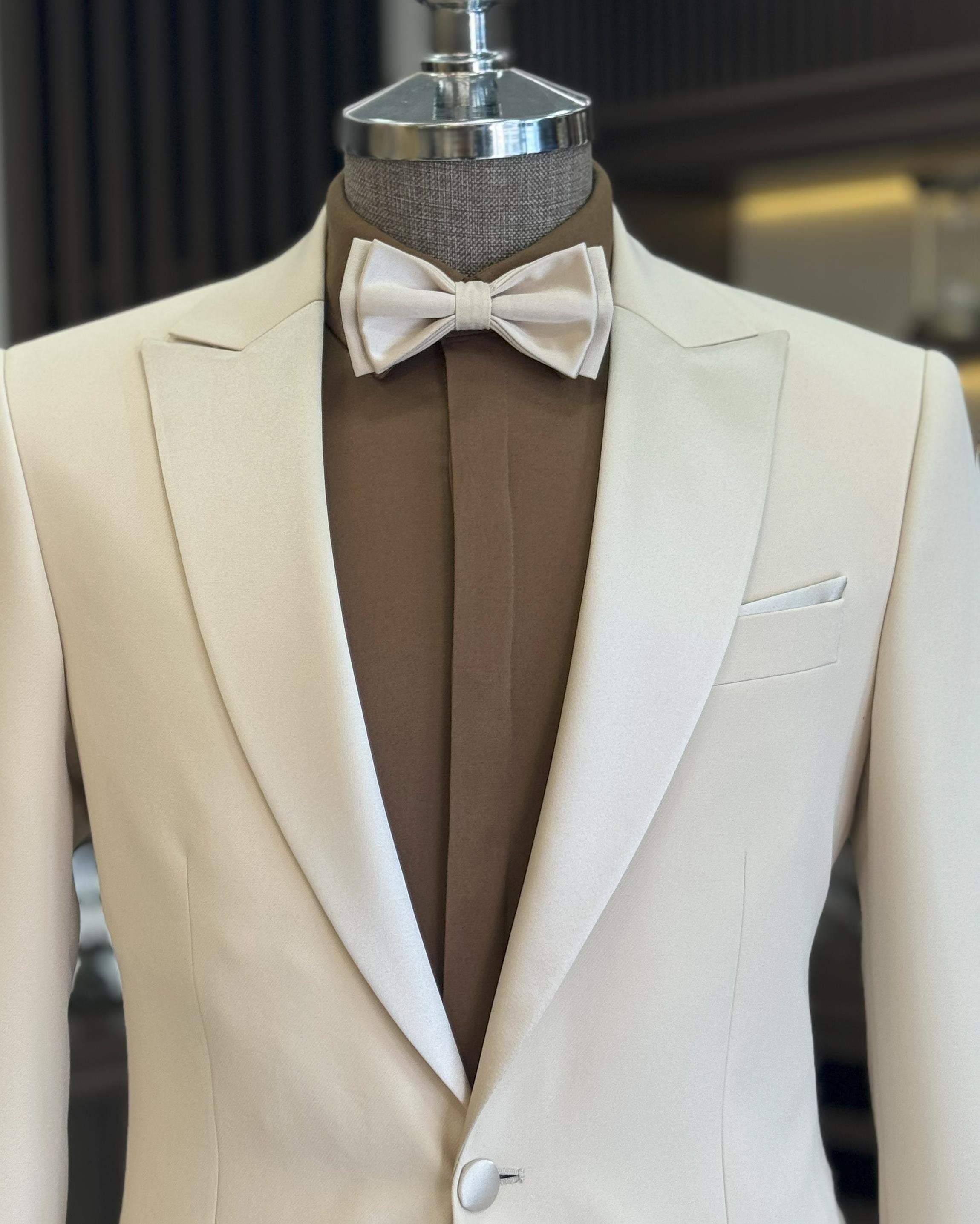 Beige Slim-Fit Tuxedo 2-Piece