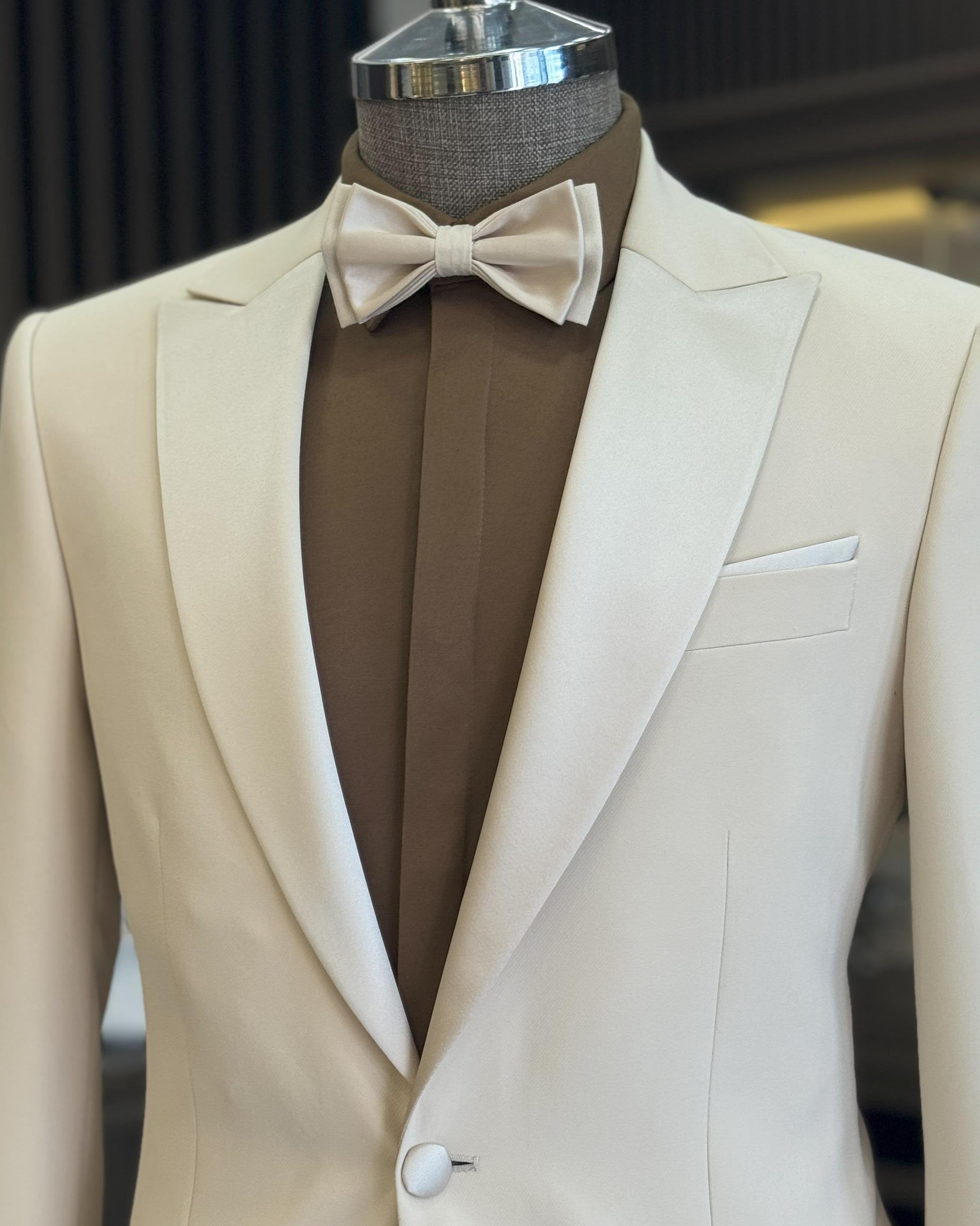 Beige Slim-Fit Tuxedo 2-Piece