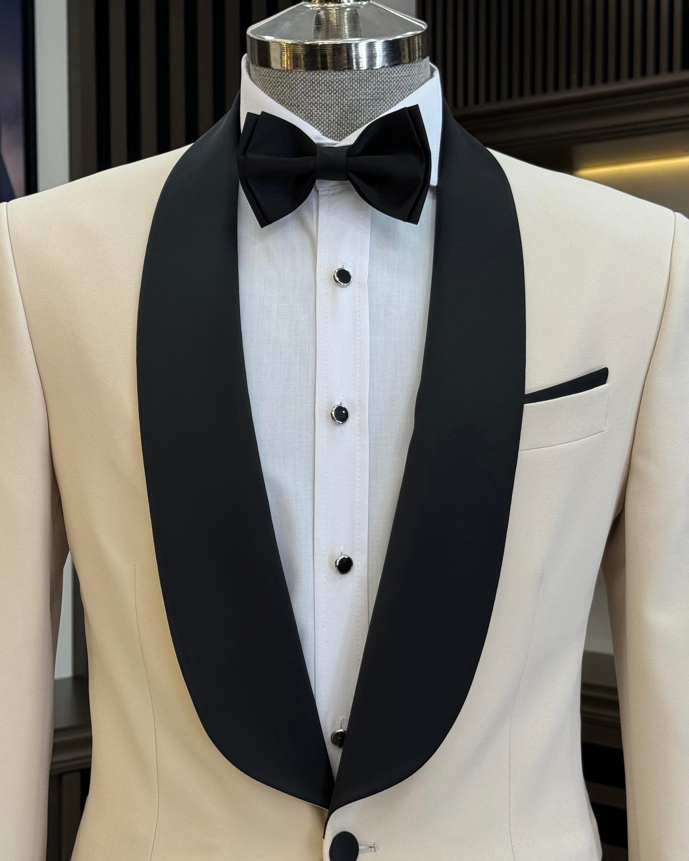 Beige Slim-Fit Tuxedo 2-Piece