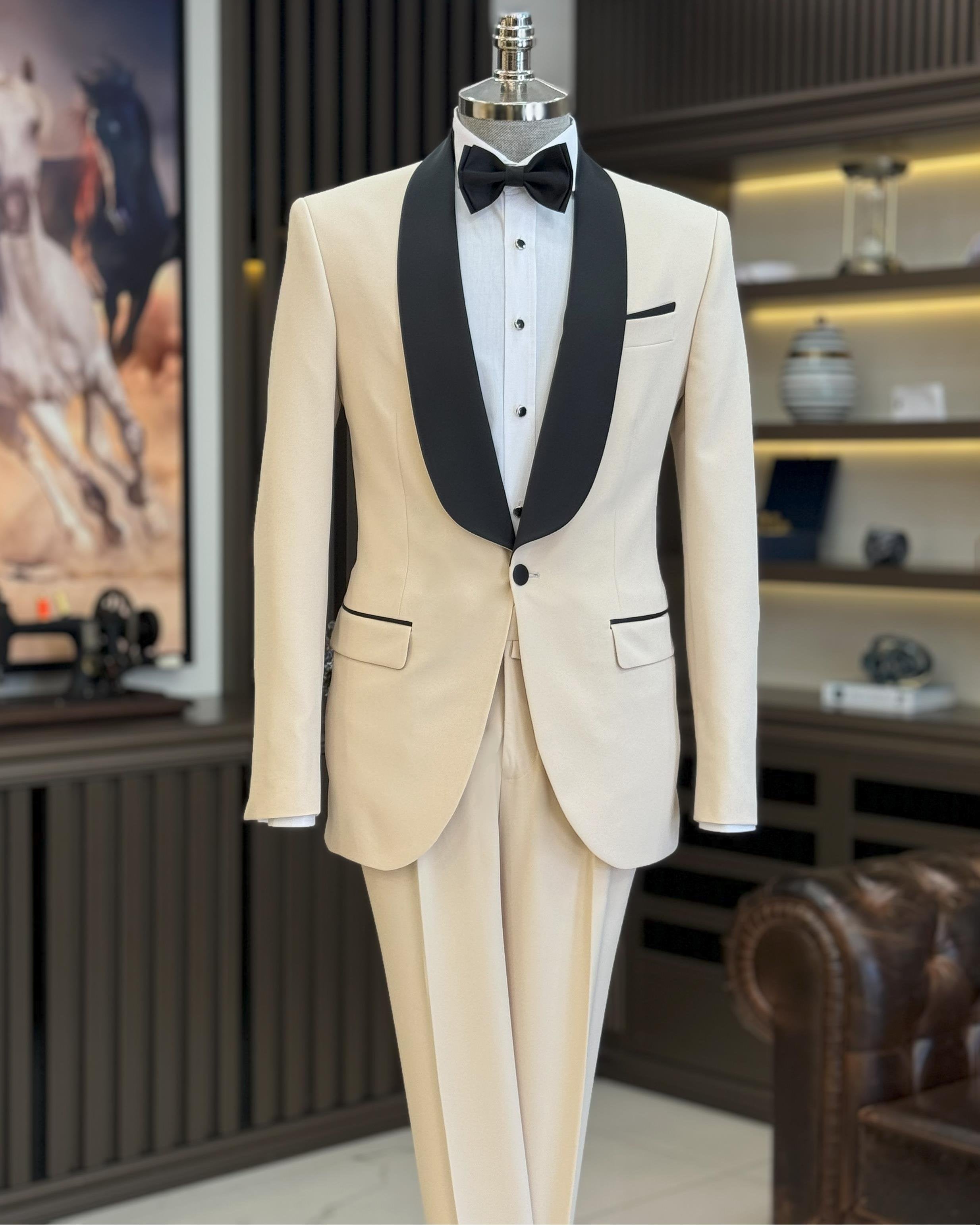 Beige Slim-Fit Tuxedo 2-Piece