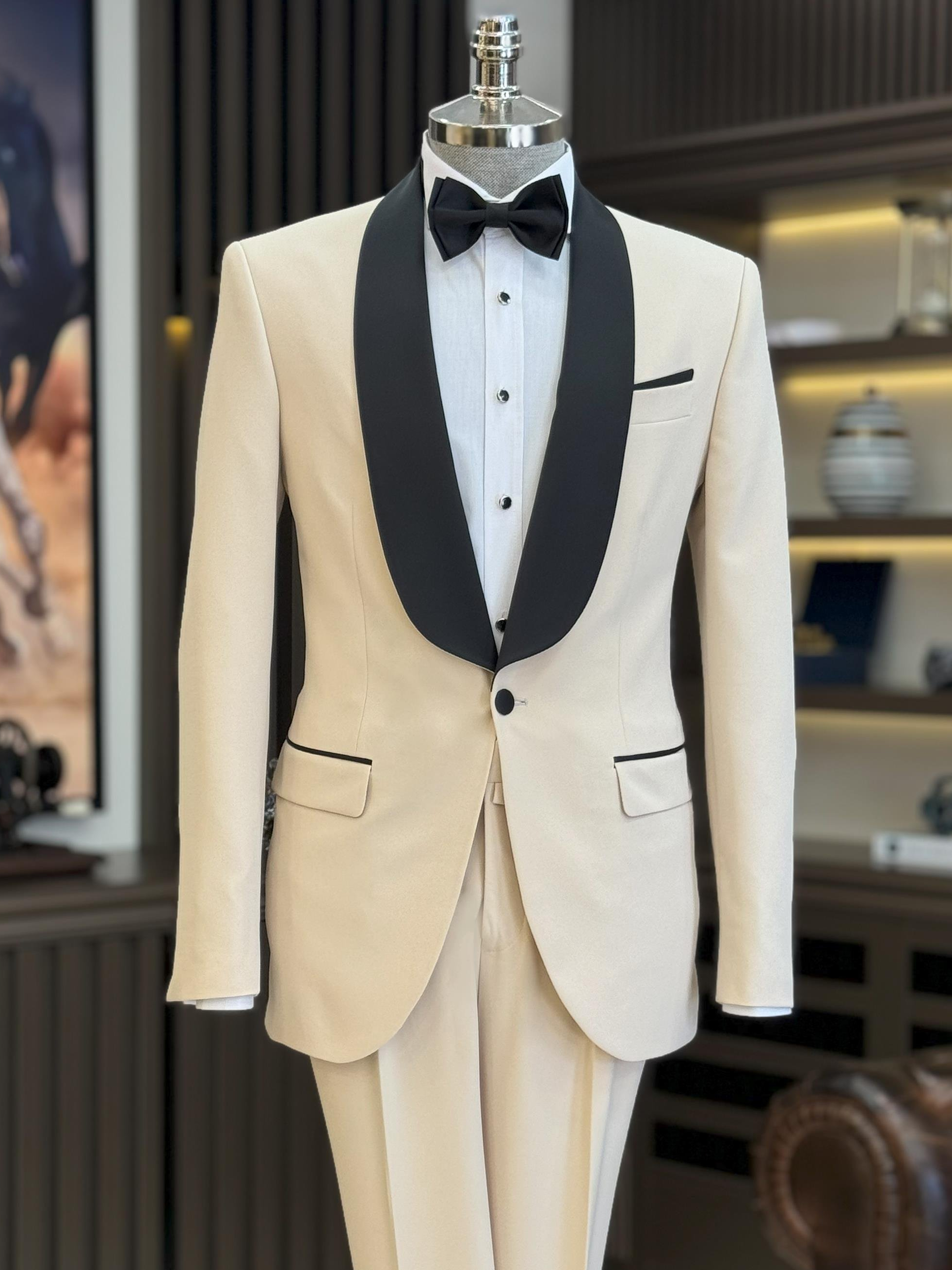 Beige Slim-Fit Tuxedo 2-Piece