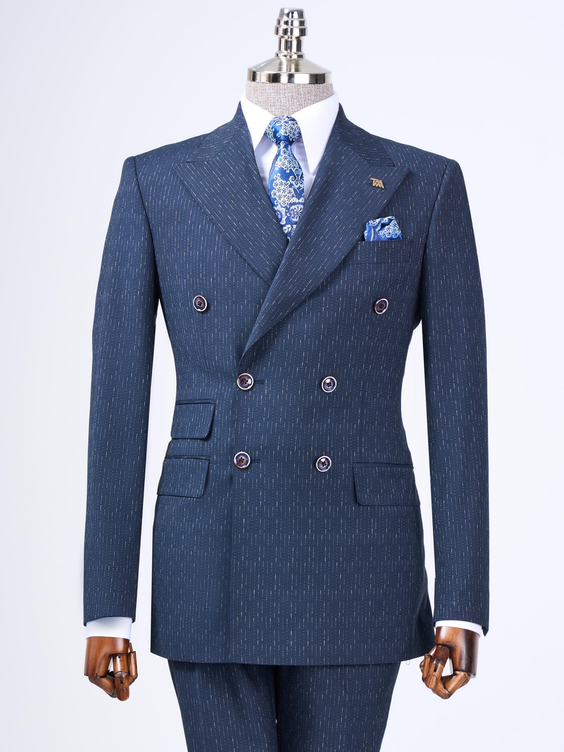 Navy Striped Double Breasted Suit 2-Piece