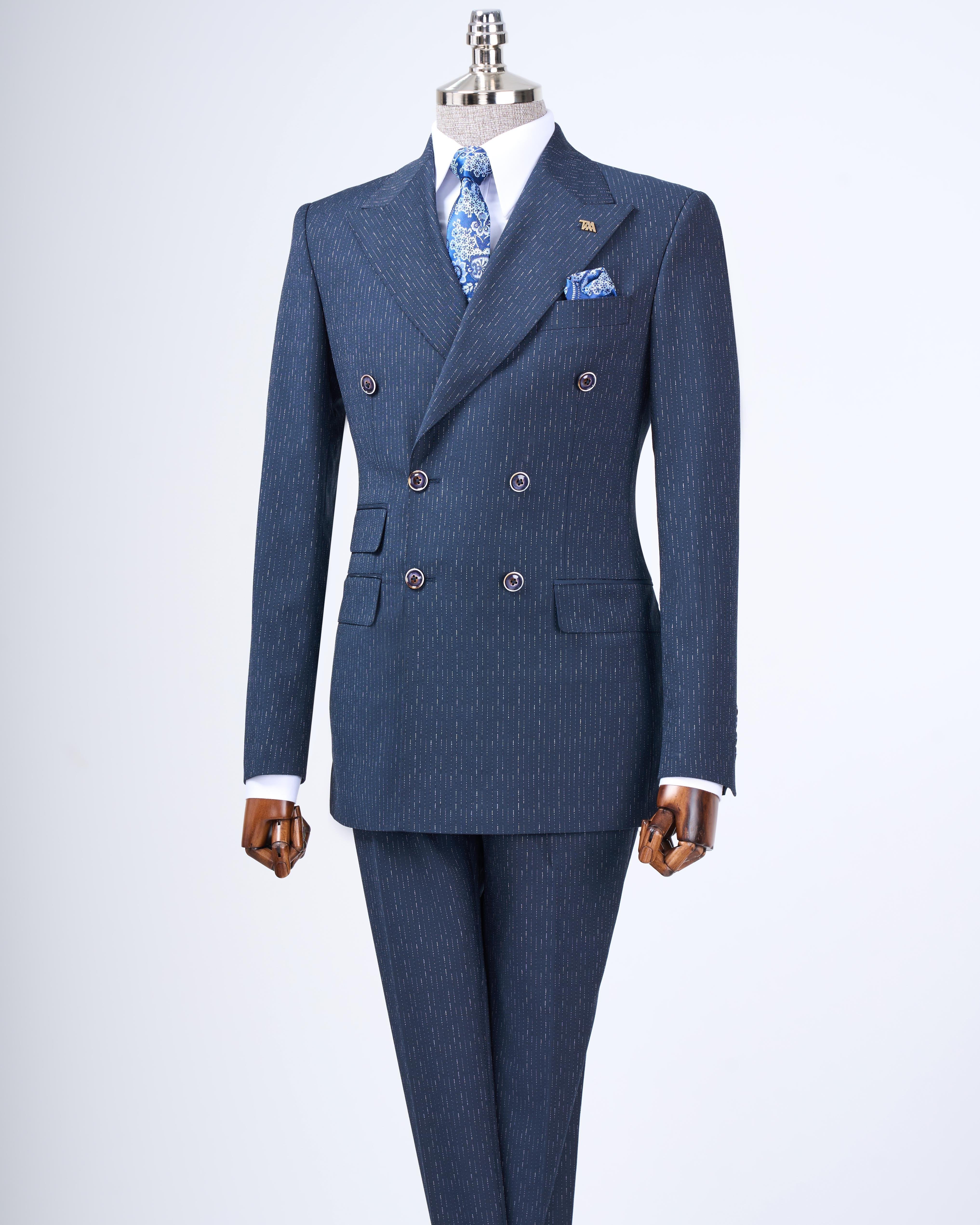 Navy Striped Double Breasted Suit 2-Piece