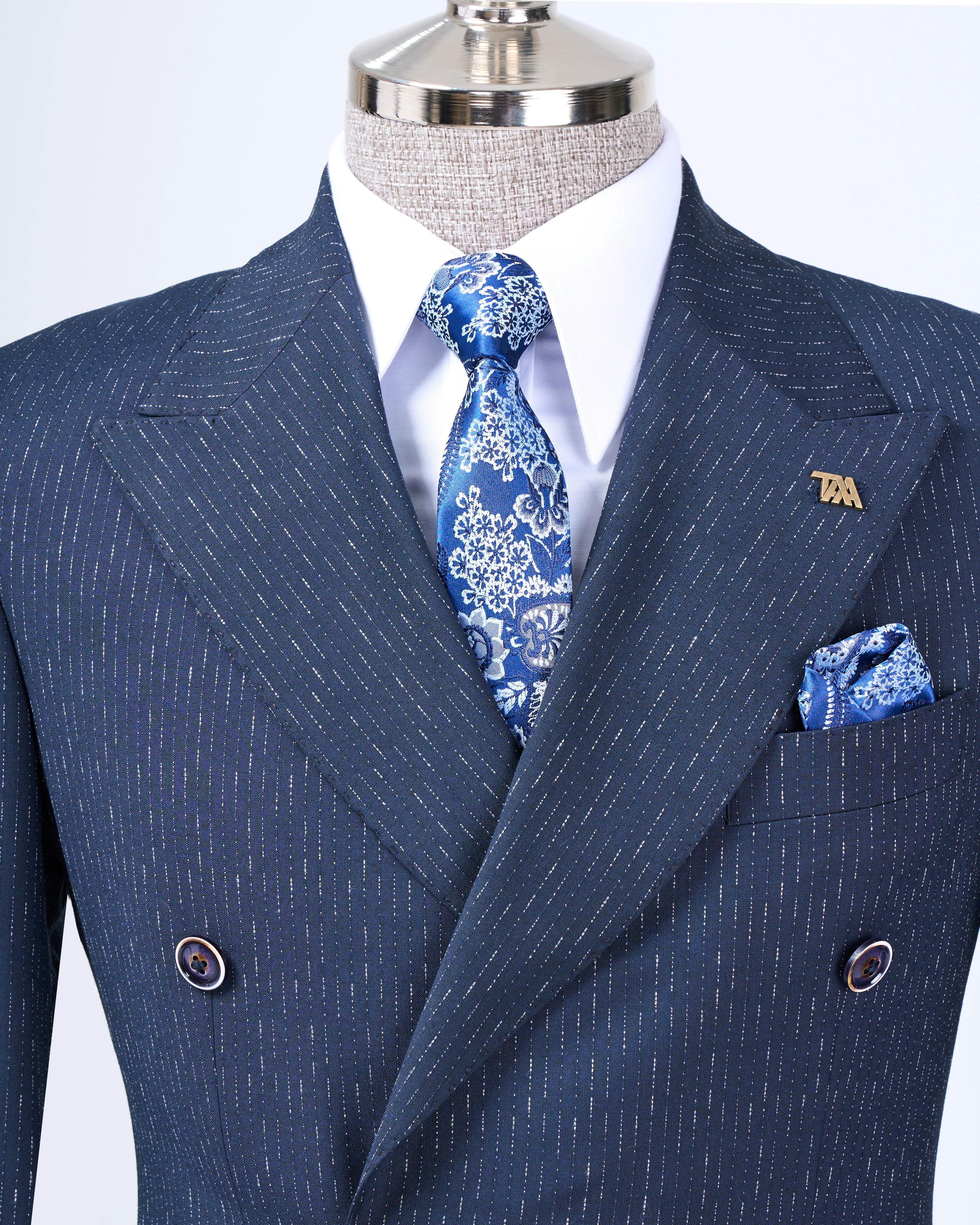 Navy Striped Double Breasted Suit 2-Piece