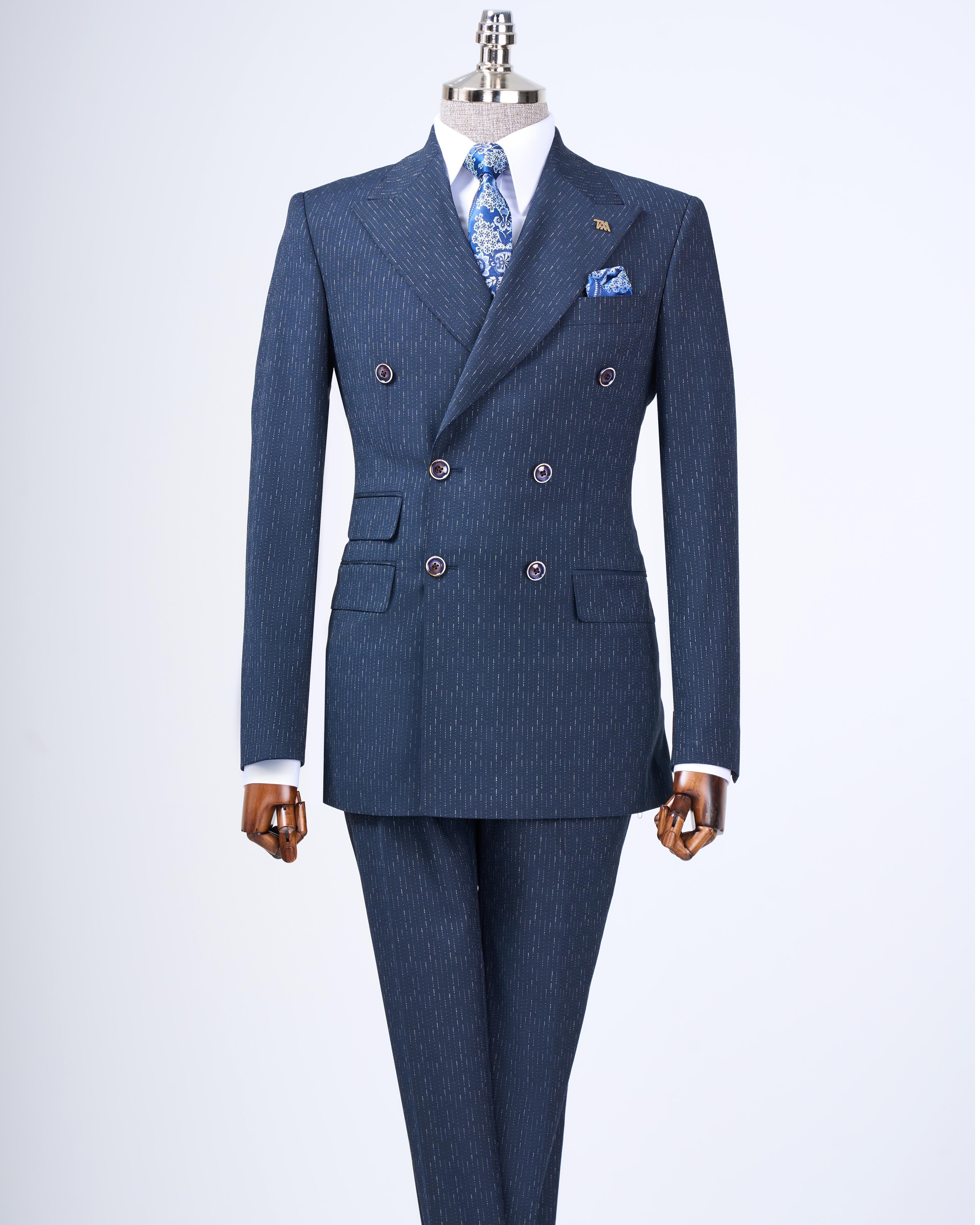 Navy Striped Double Breasted Suit 2-Piece