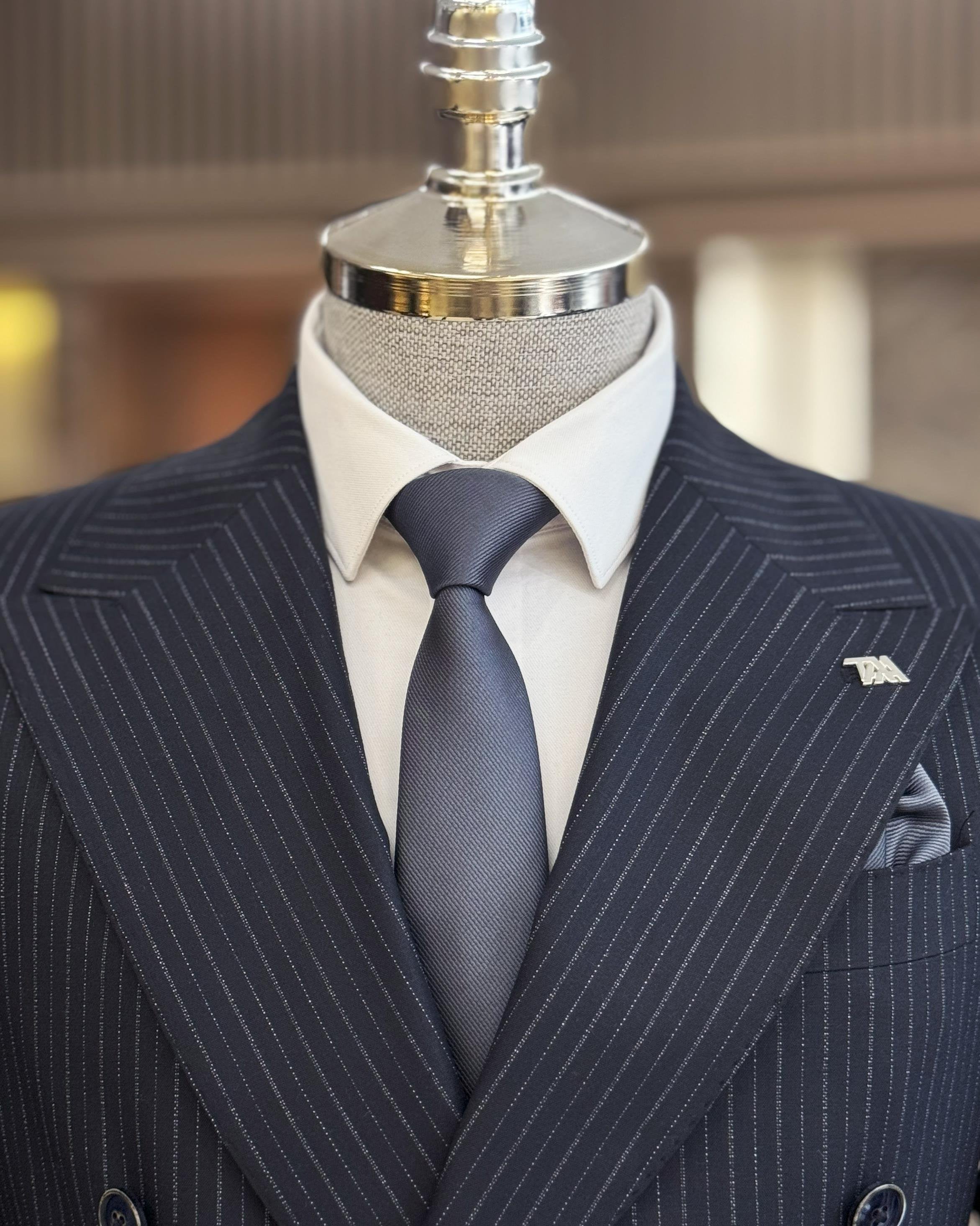 Navy Striped Double Breasted Suit 2-Piece