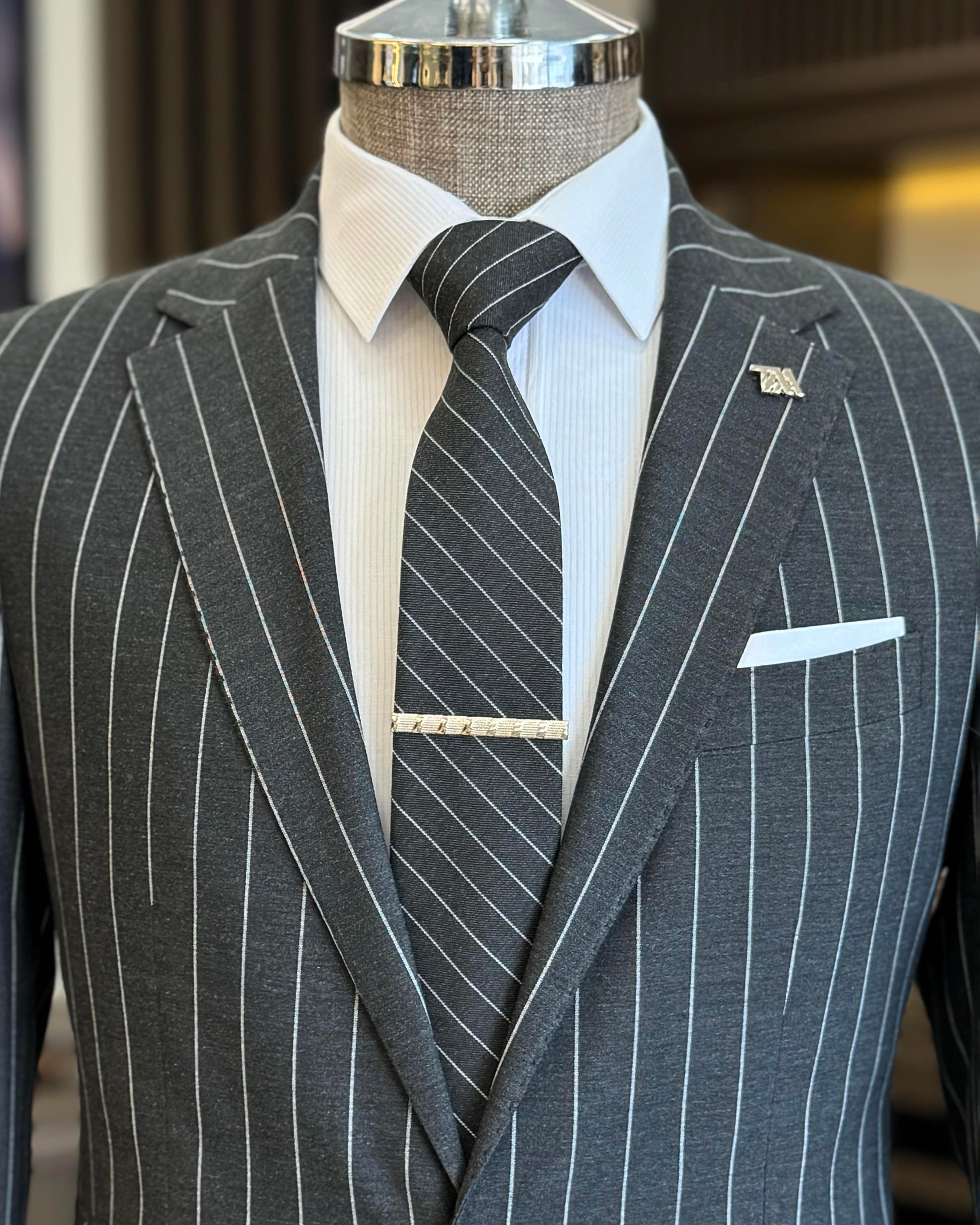 Black Striped Slim-Fit Suit 2-Piece