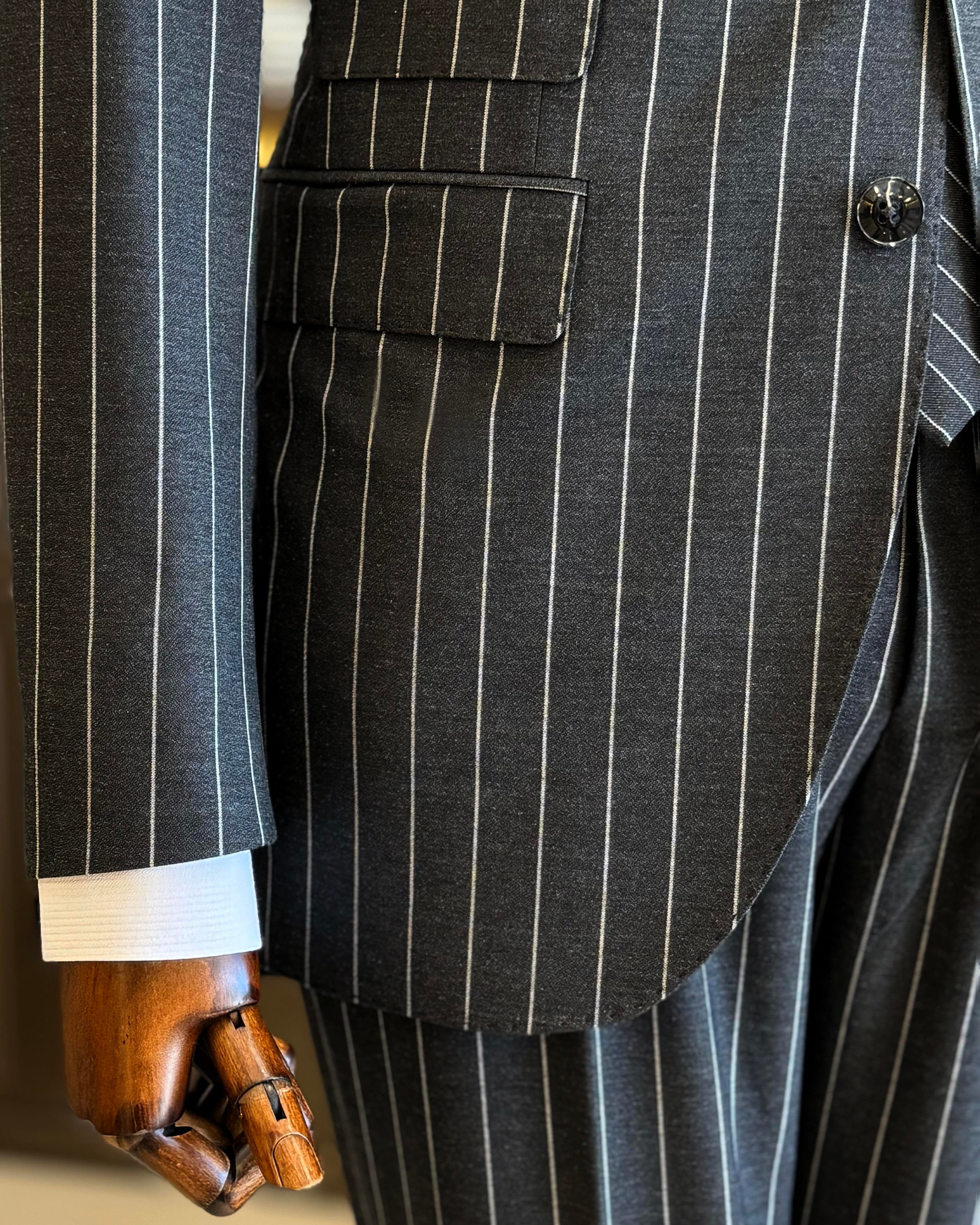 Black Striped Slim-Fit Suit 2-Piece