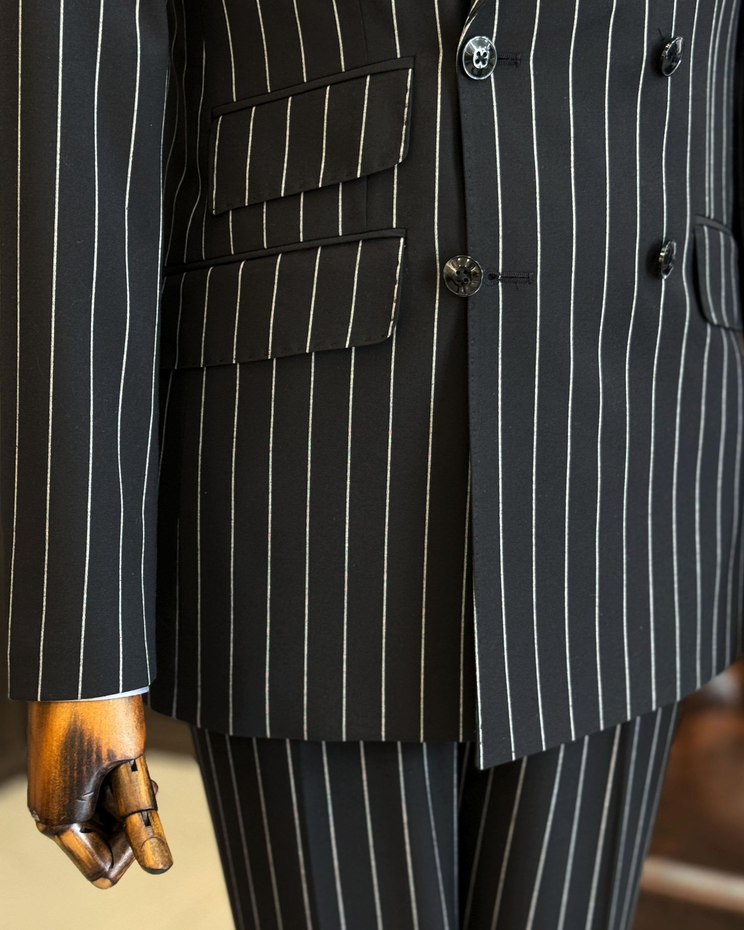 Black Striped Double Breasted Suit 2-Piece