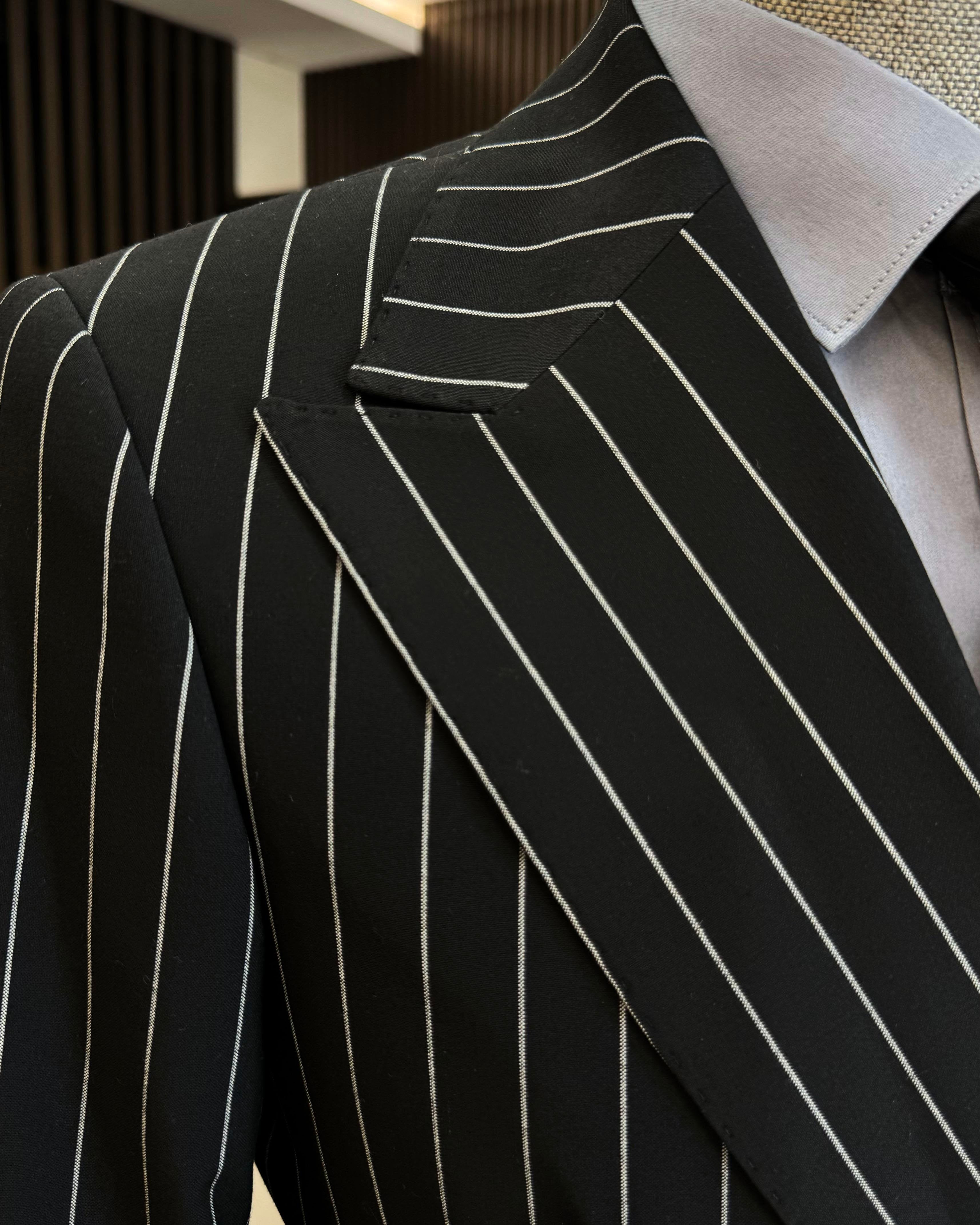 Black Striped Double Breasted Suit 2-Piece