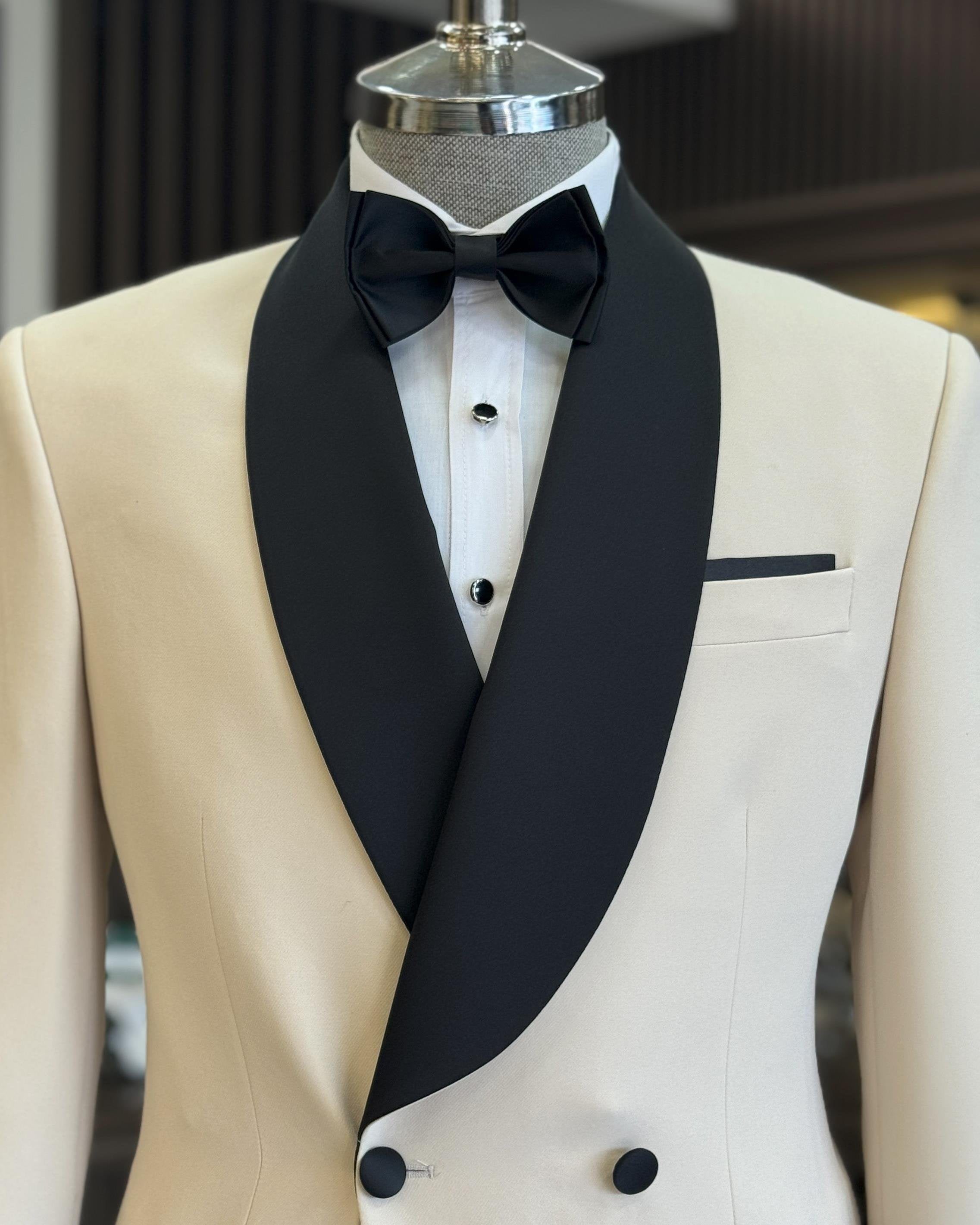 Beige Double Breasted Tuxedo 2-Piece