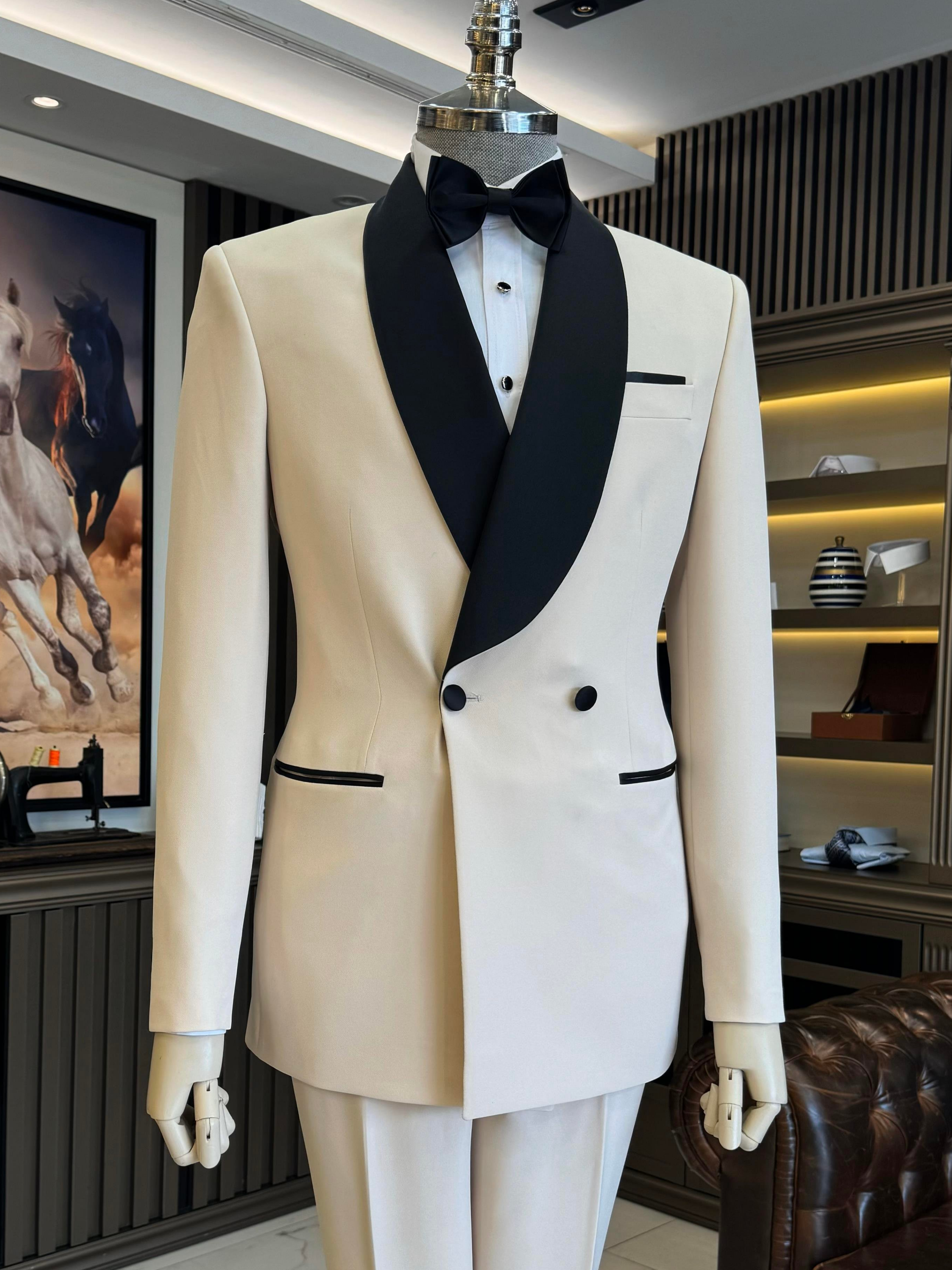 Beige Double Breasted Tuxedo 2-Piece