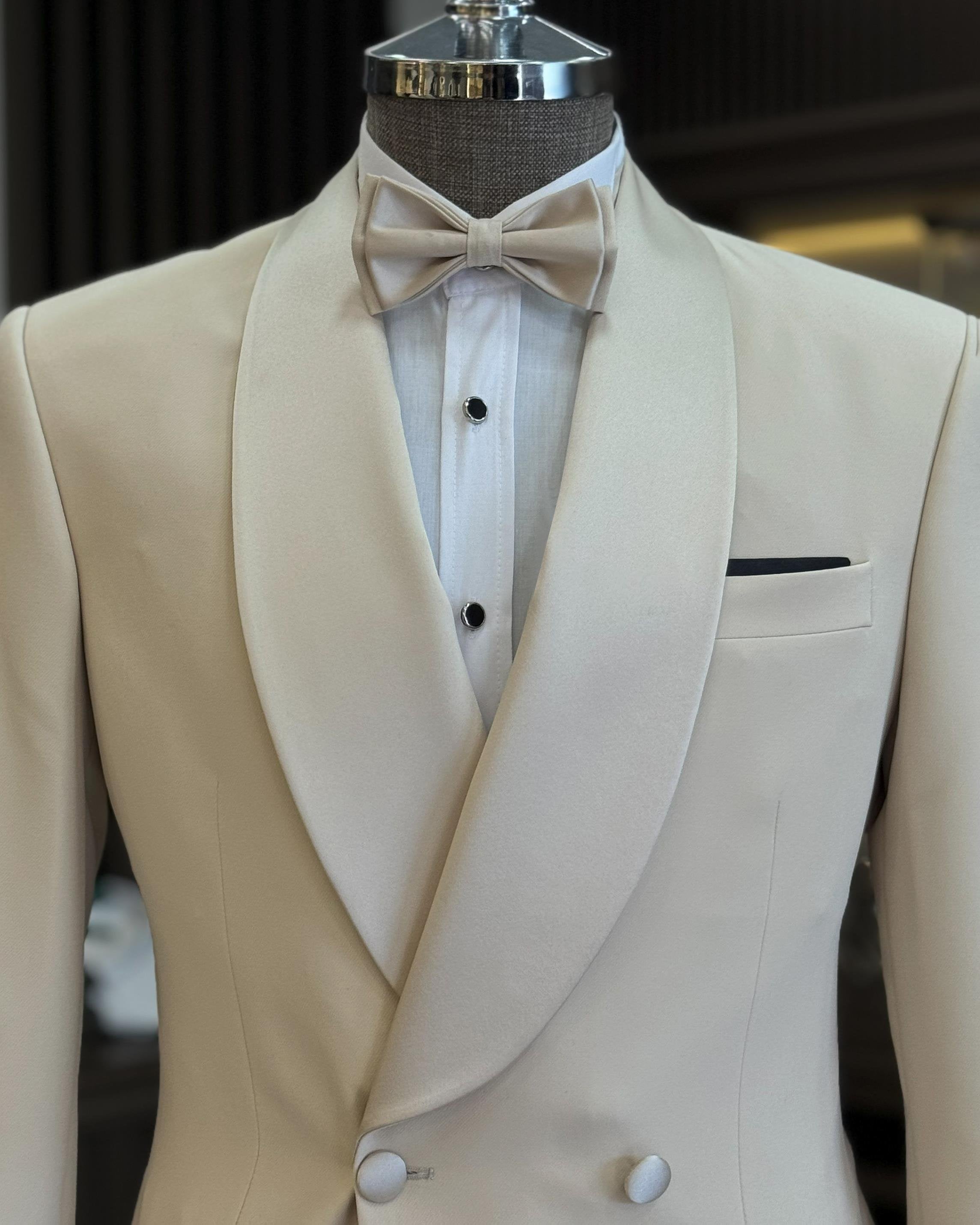 Beige Double Breasted Tuxedo 2-Piece