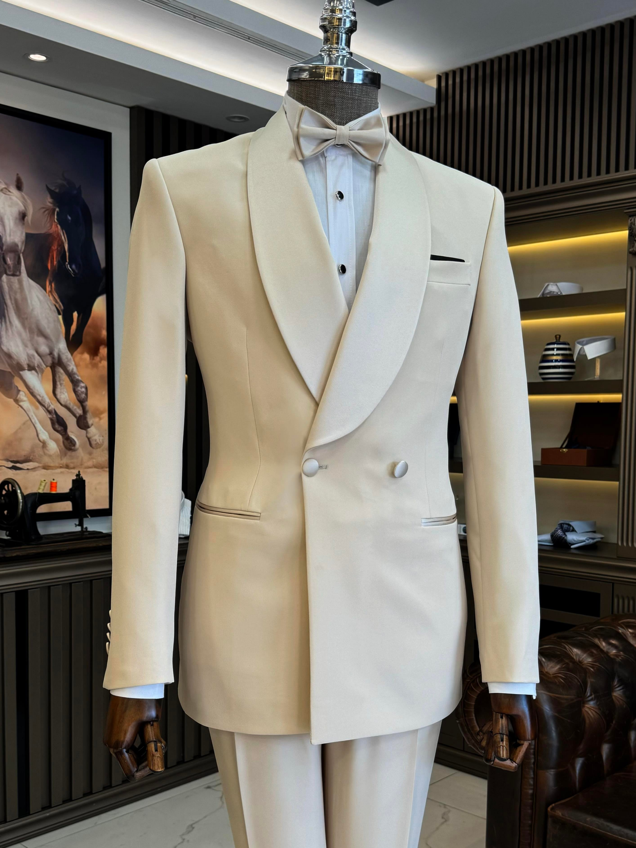 Beige Double Breasted Tuxedo 2-Piece