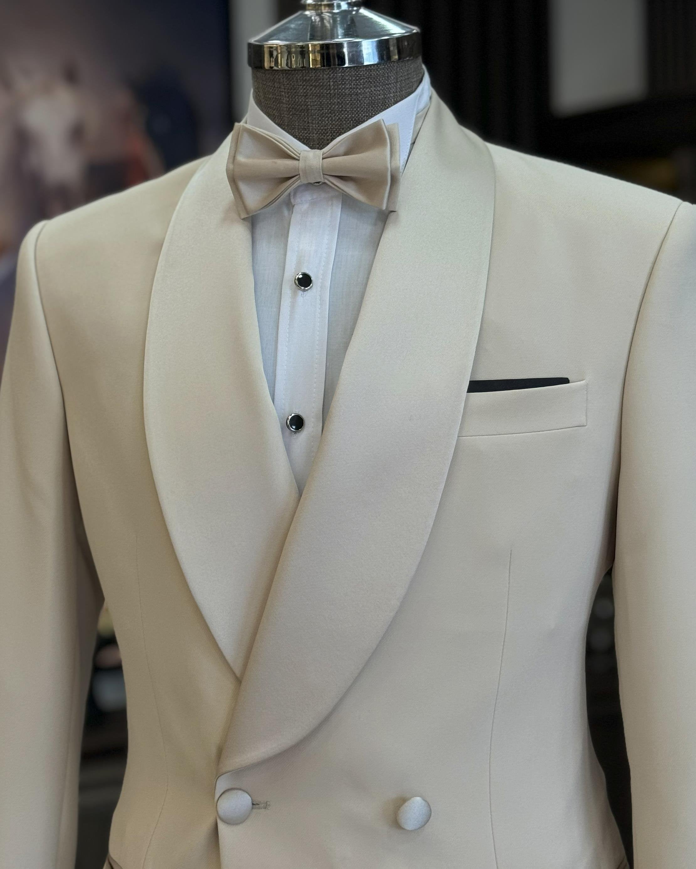 Beige Double Breasted Tuxedo 2-Piece