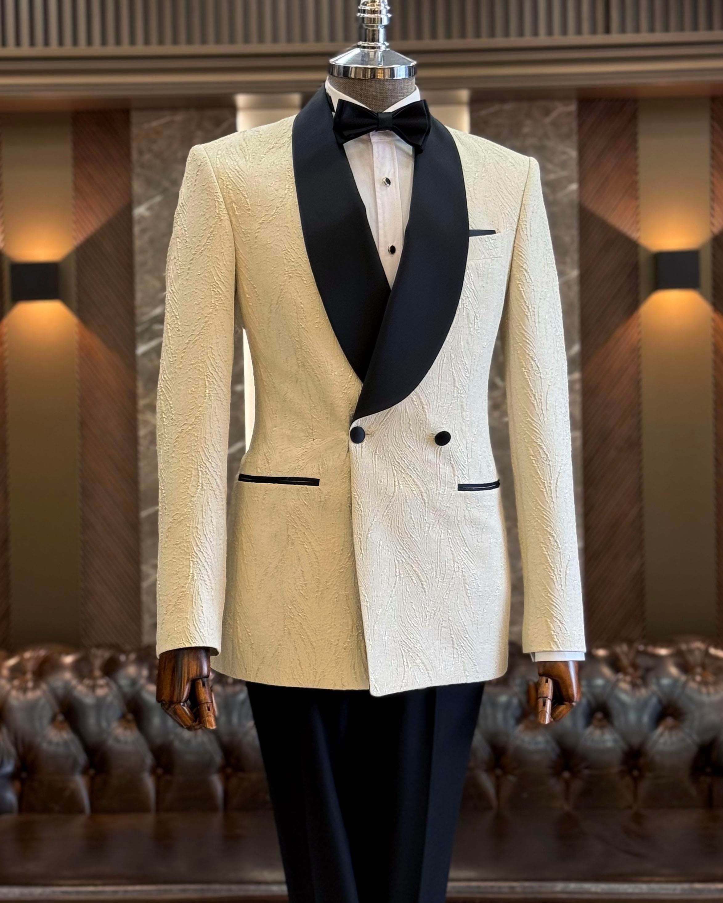 Beige Double Breasted Tuxedo 2-Piece