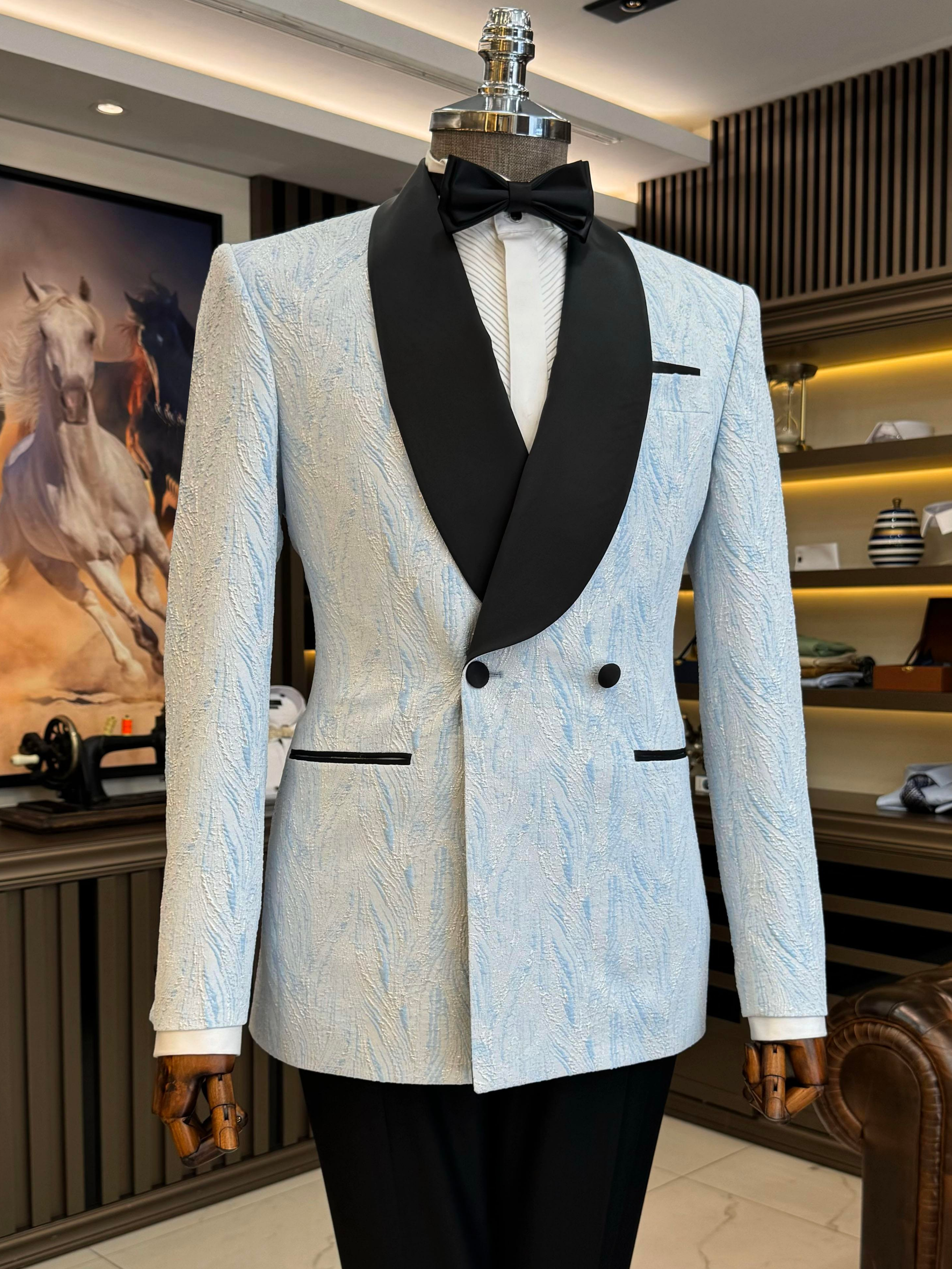 Sky-Blue Double Breasted Tuxedo 2-Piece