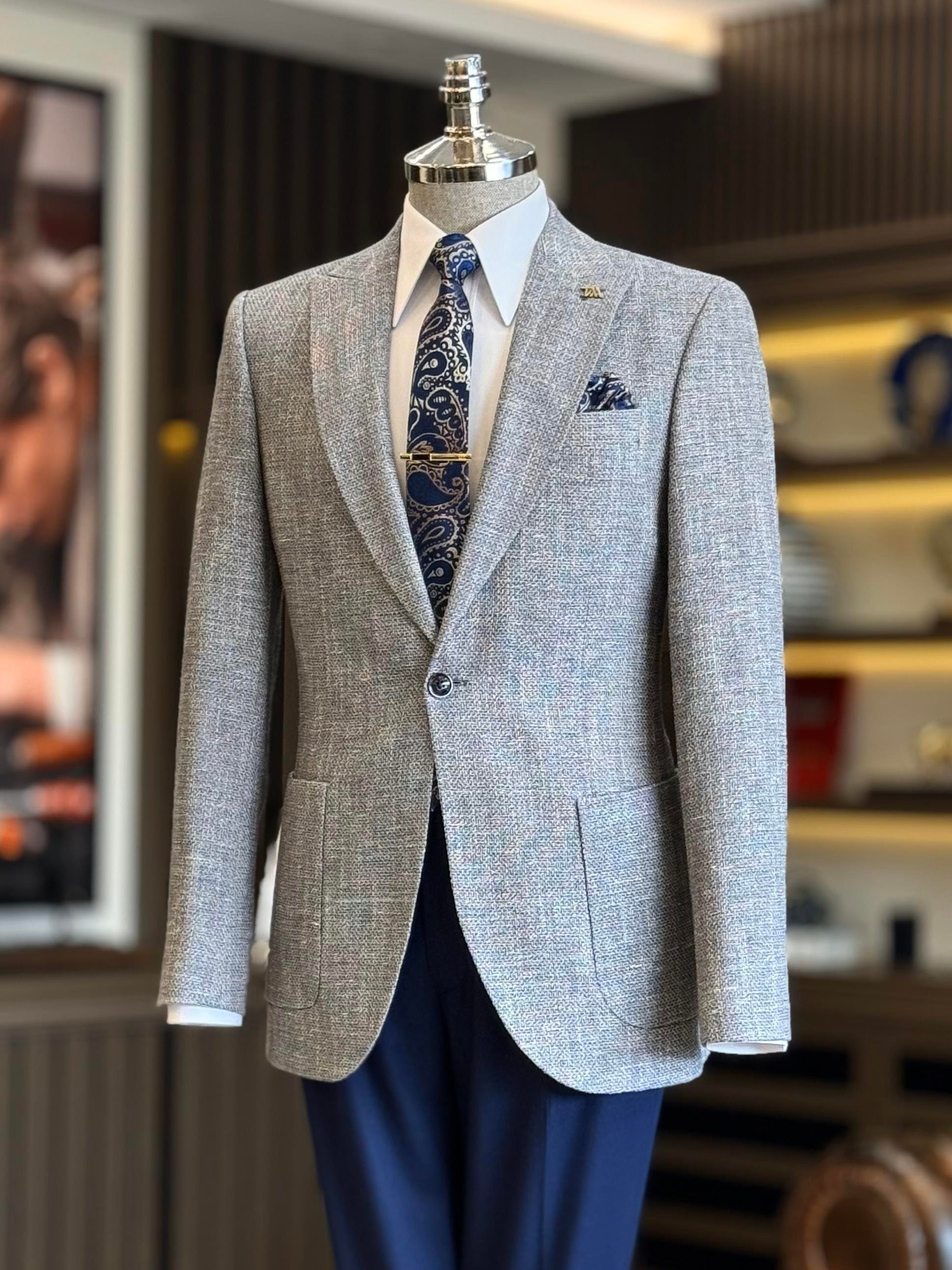 Grey Single Breasted Blazer