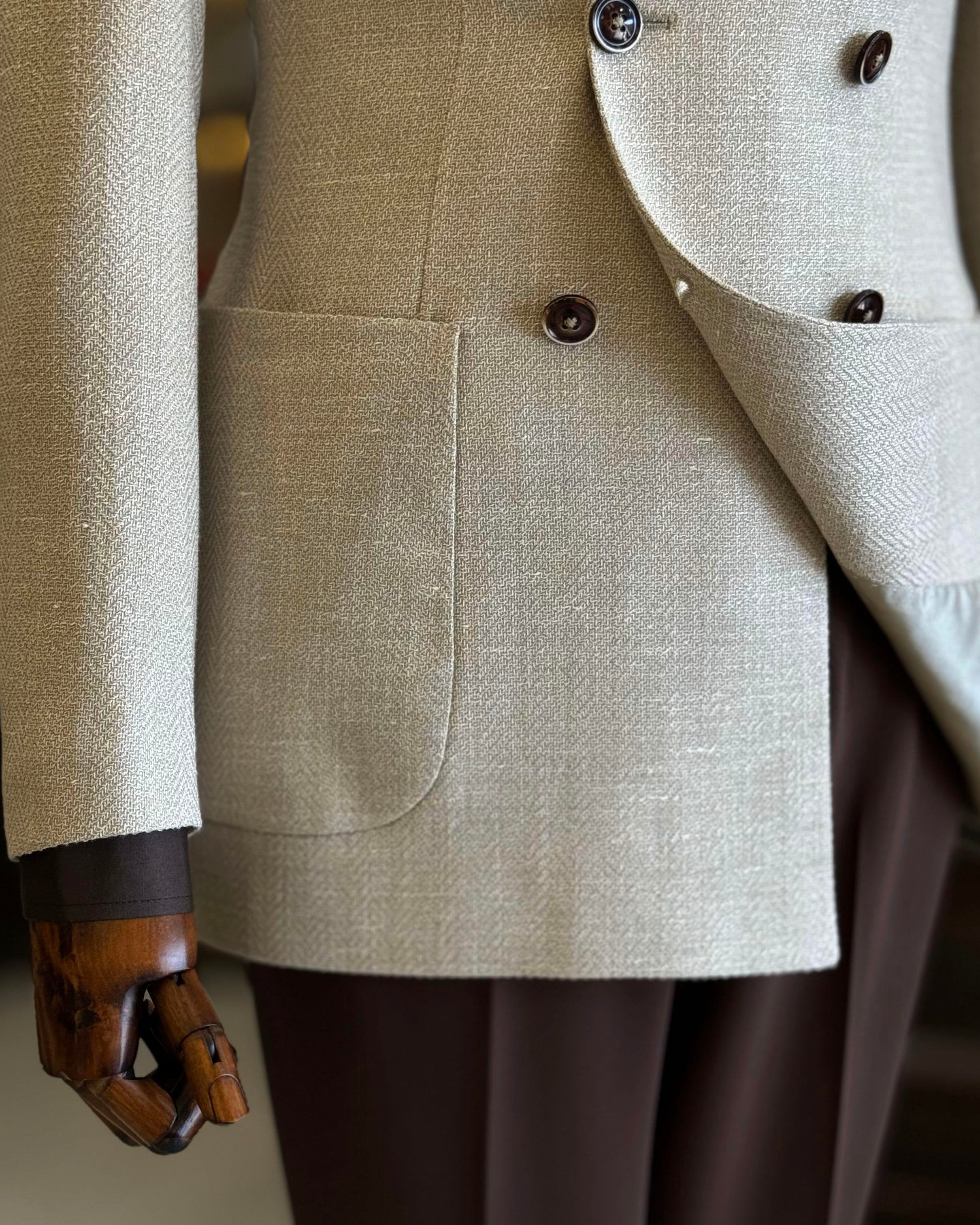 Beige Double Breasted Blazer