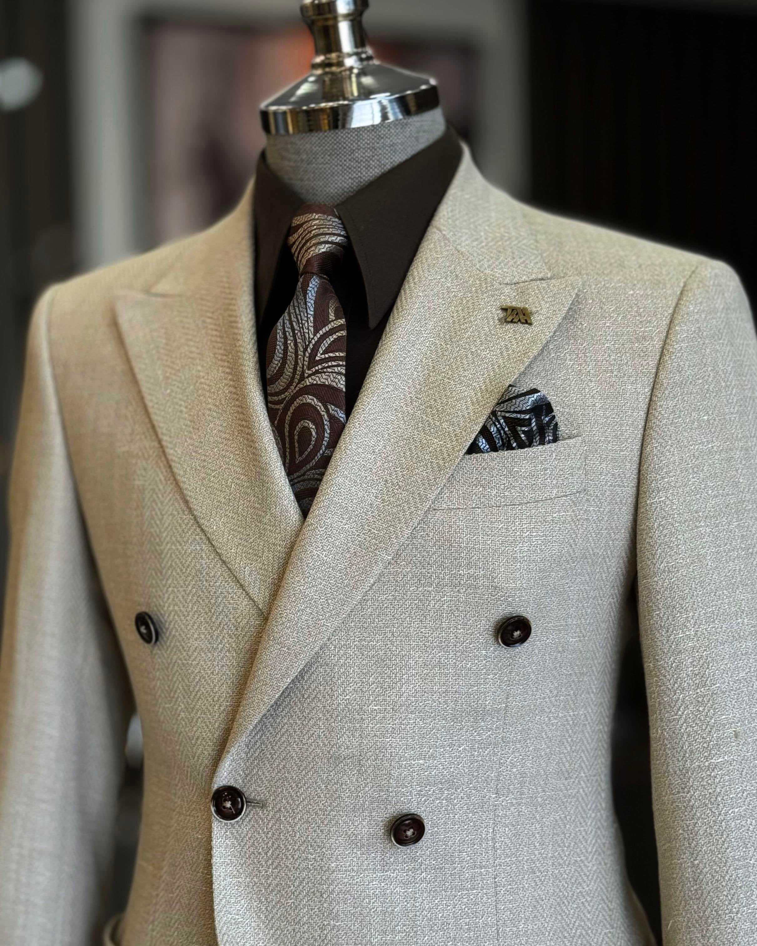 Beige Double Breasted Blazer