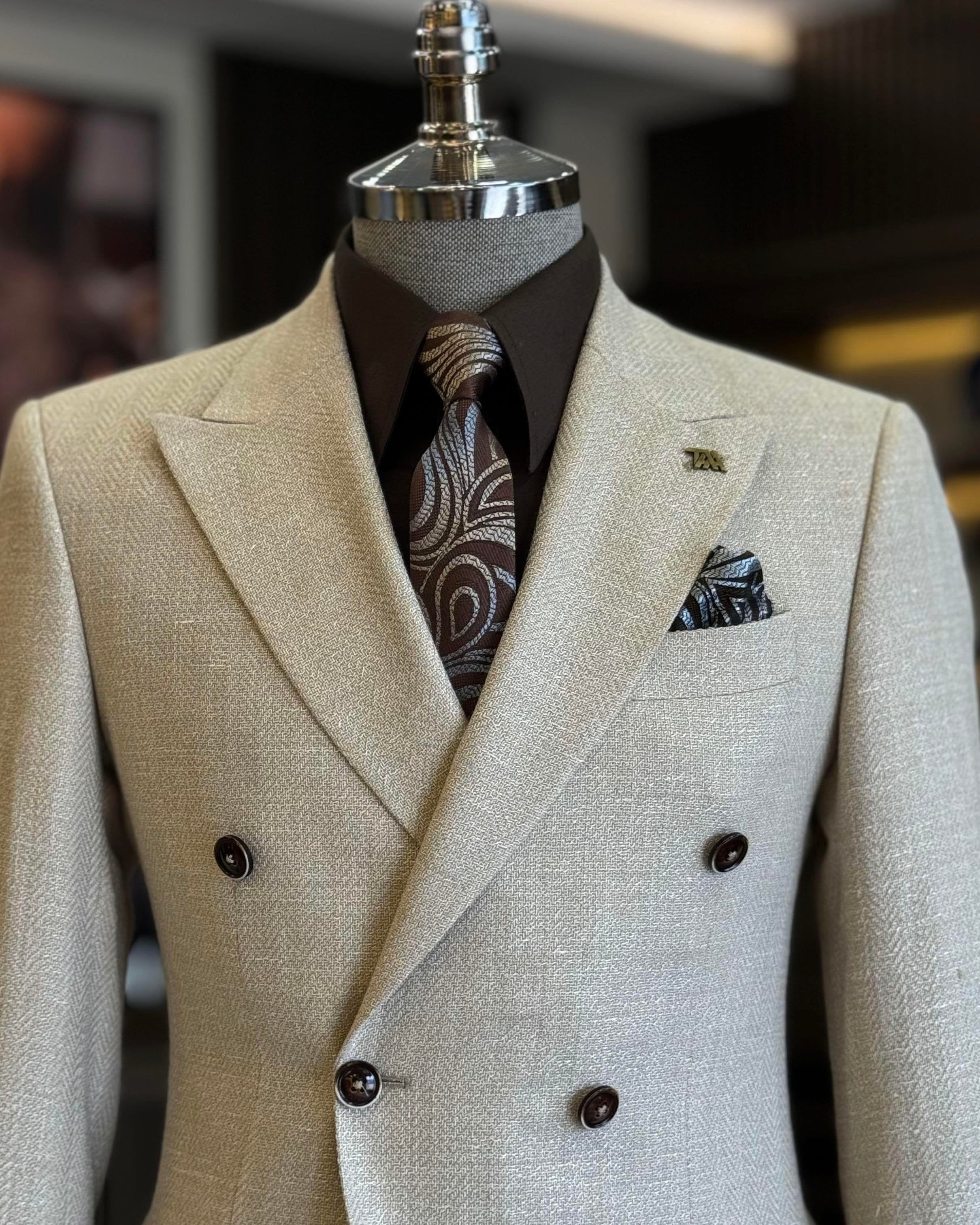 Beige Double Breasted Blazer