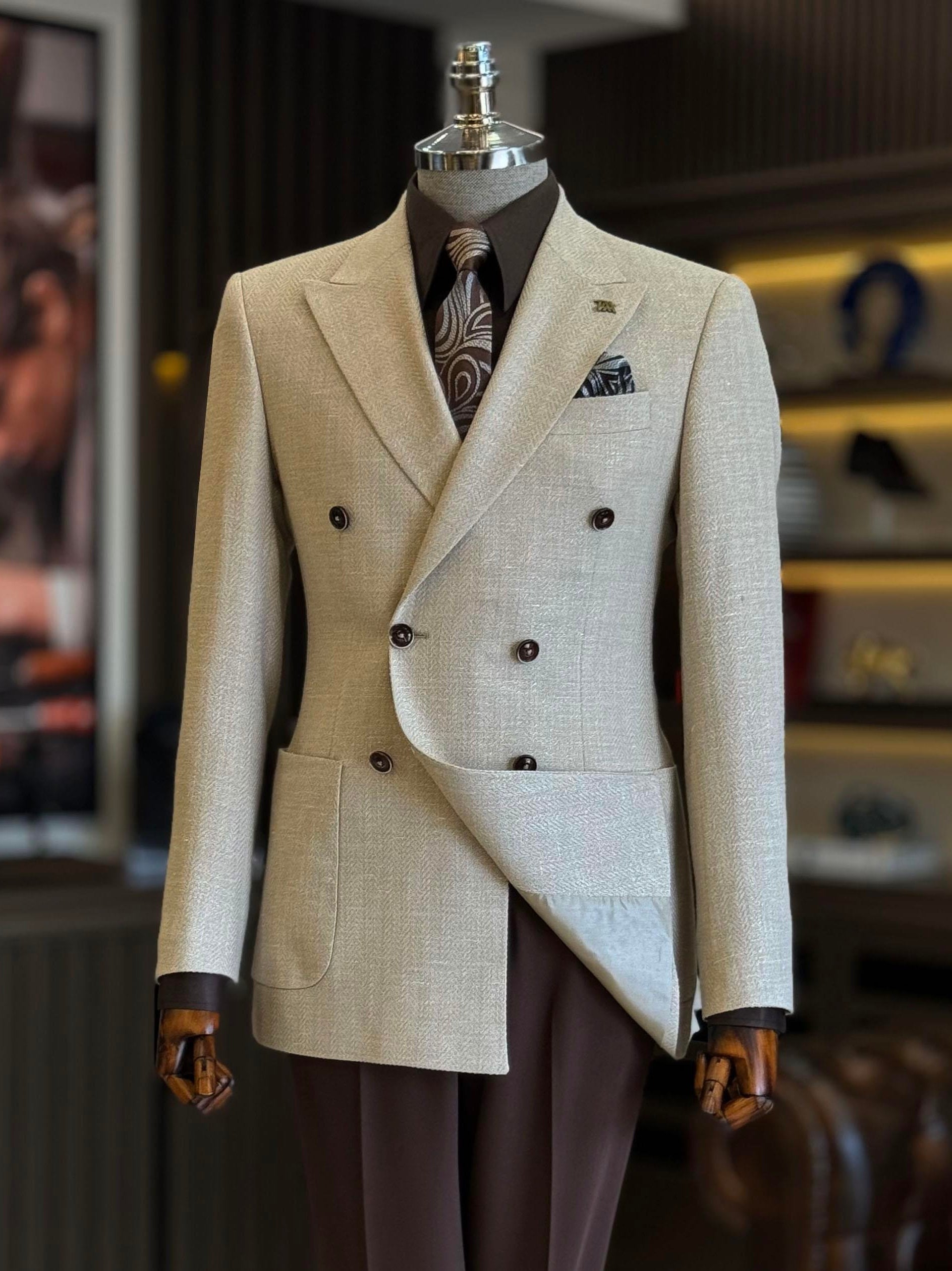 Beige Double Breasted Blazer