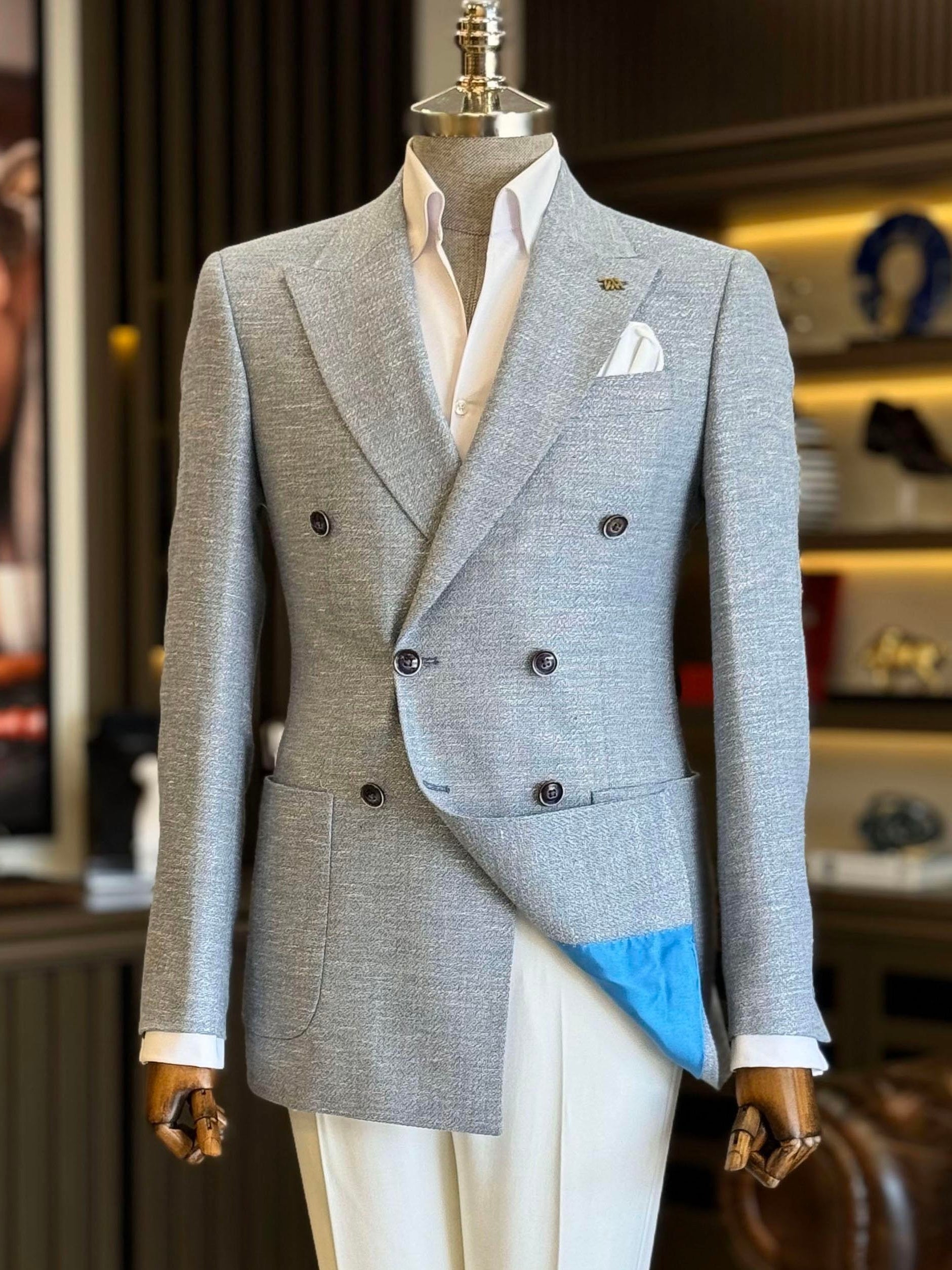 Sky-Blue Double Breasted Blazer