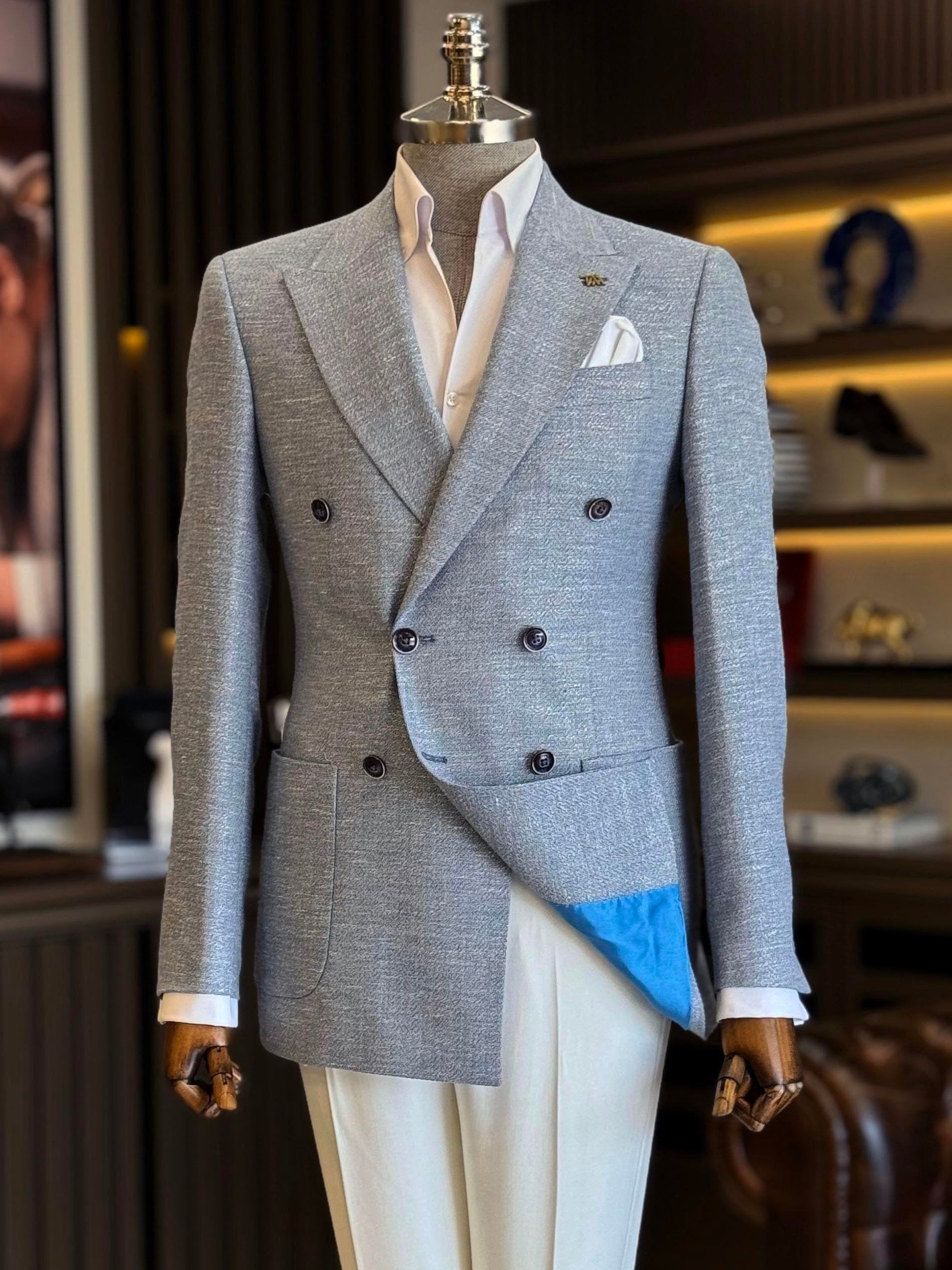 Sky-Blue Double Breasted Blazer