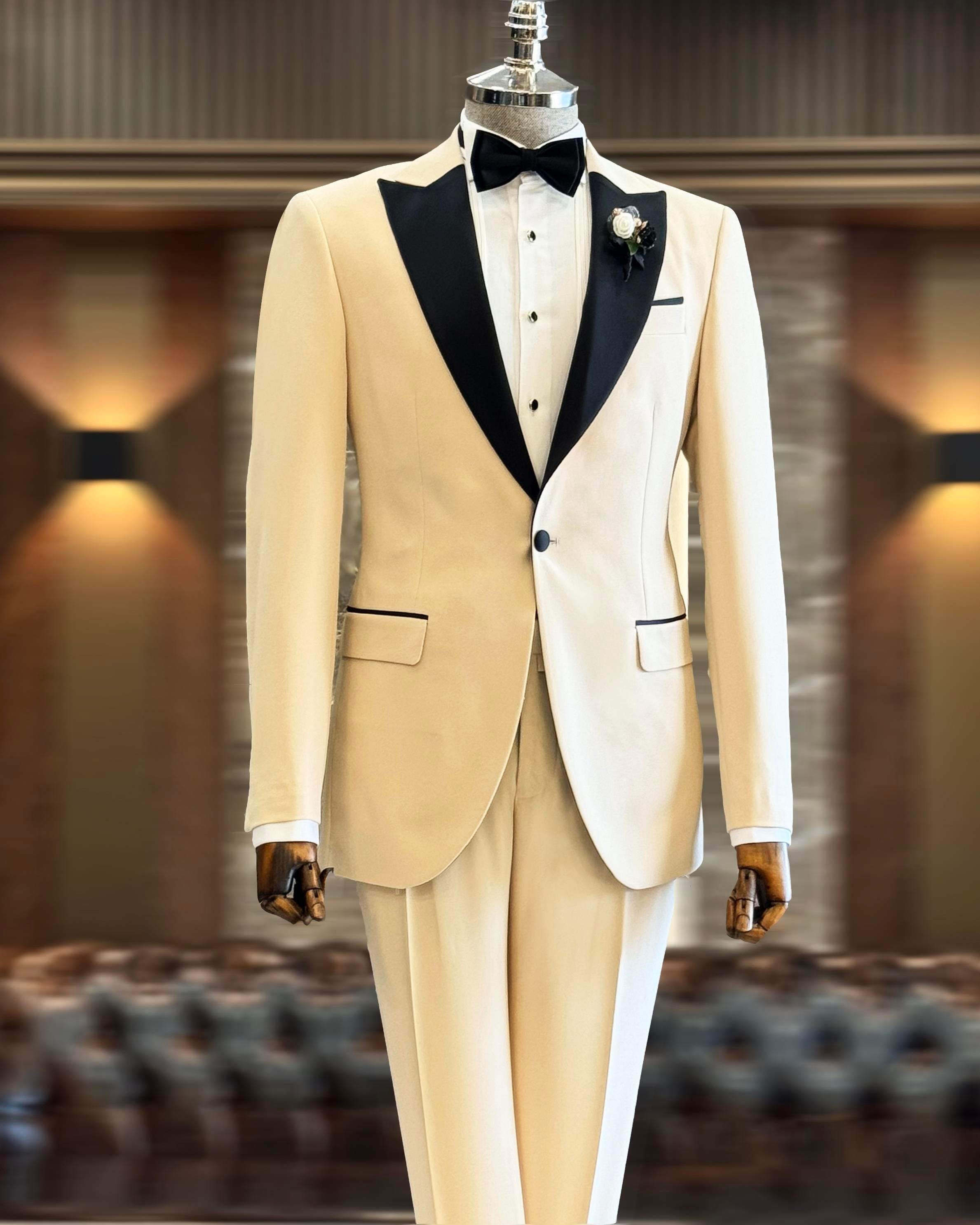 Beige Slim-Fit Tuxedo 2-Piece