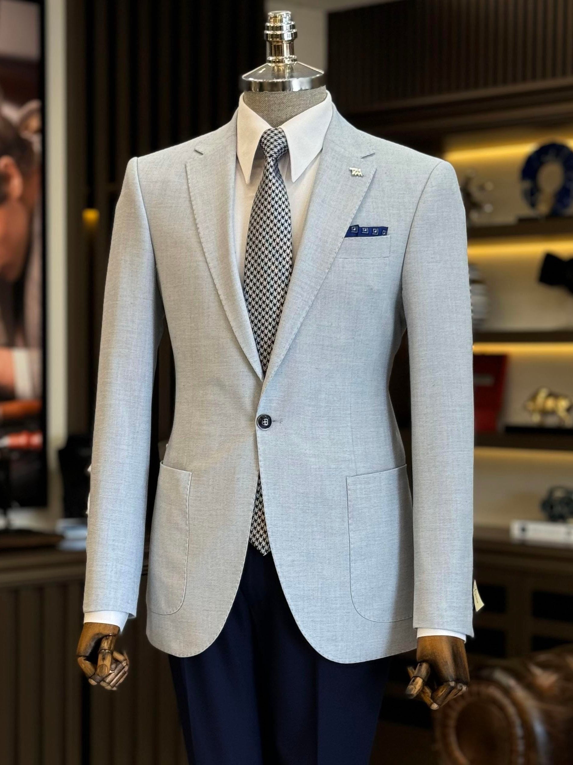 Sky-Blue Single Breasted Blazer