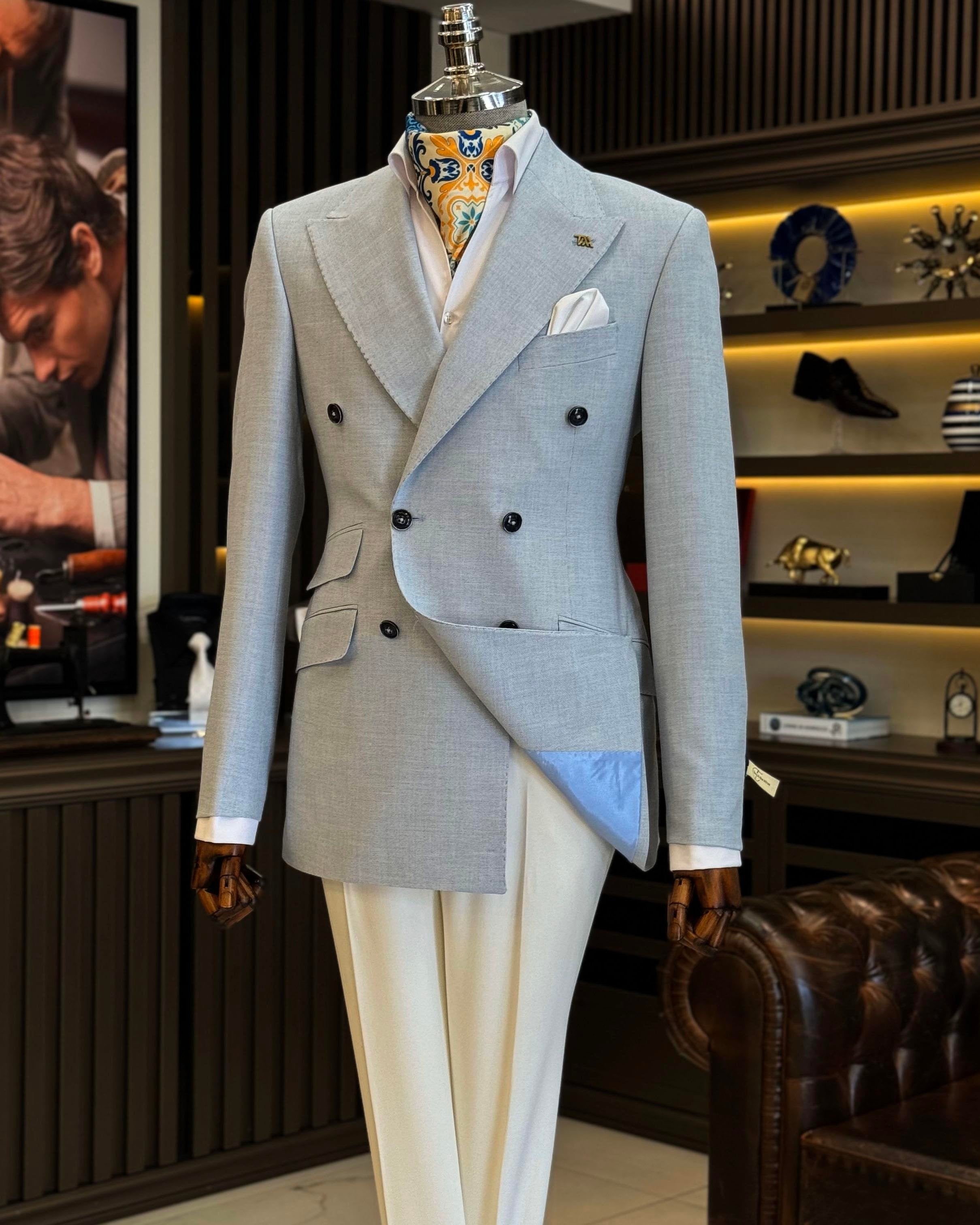 Sky-Blue Double Breasted Blazer