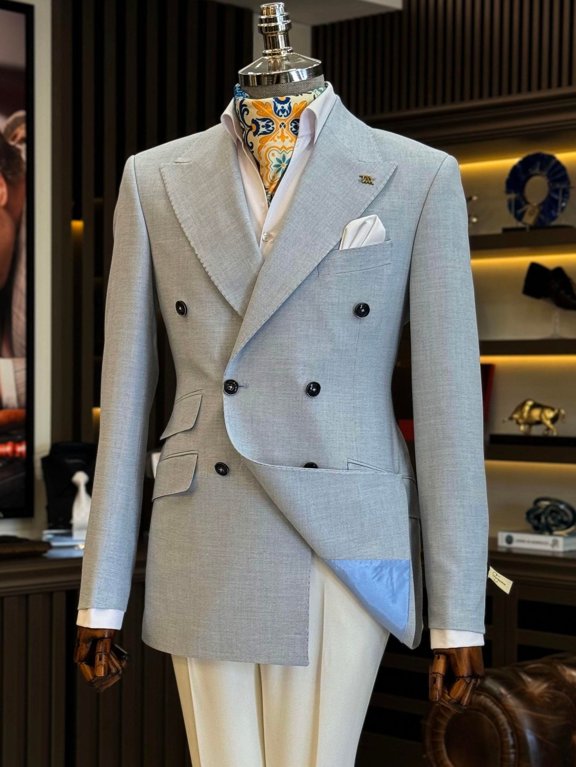 Sky-Blue Double Breasted Blazer