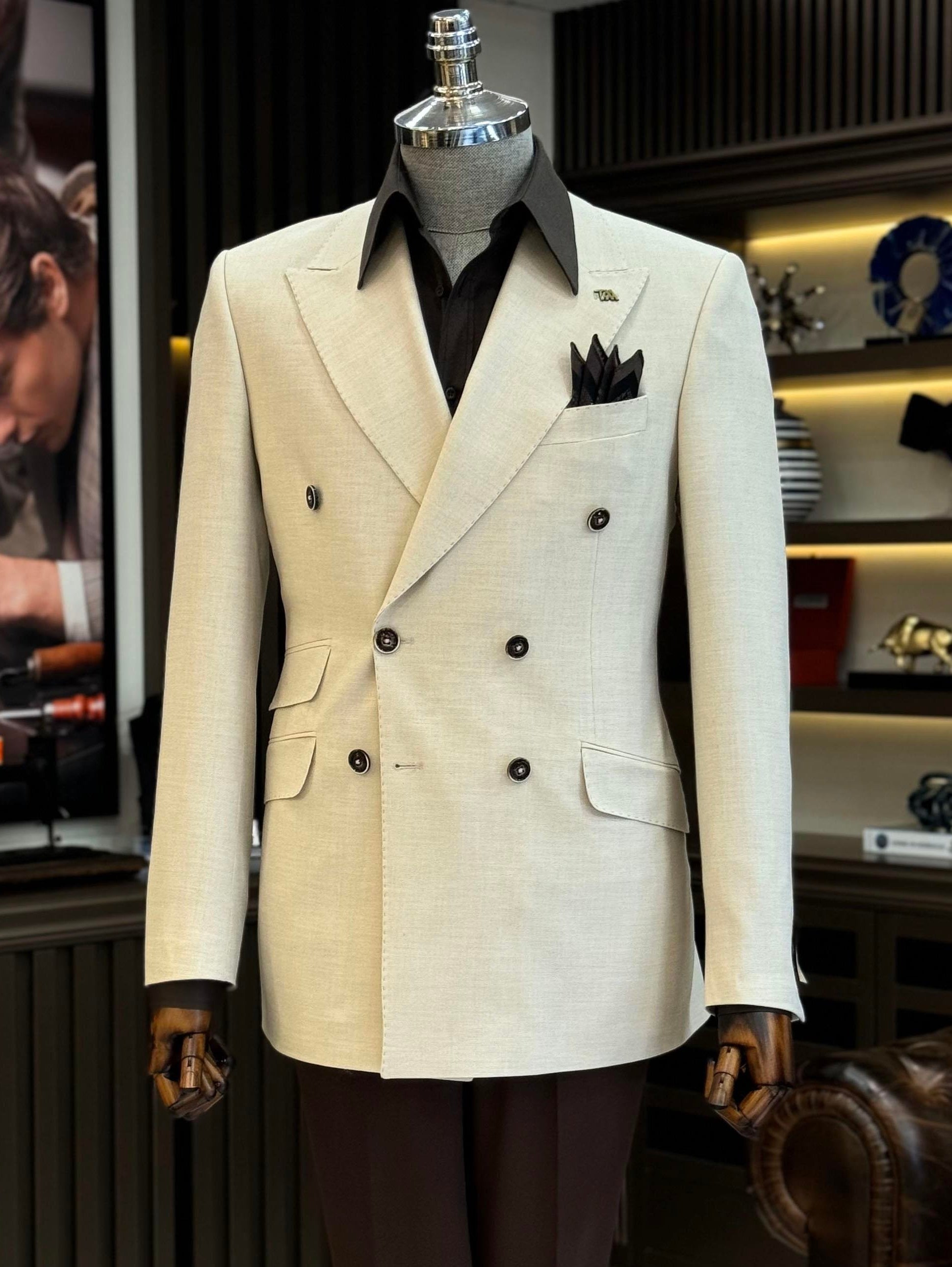 Beige Double Breasted Blazer