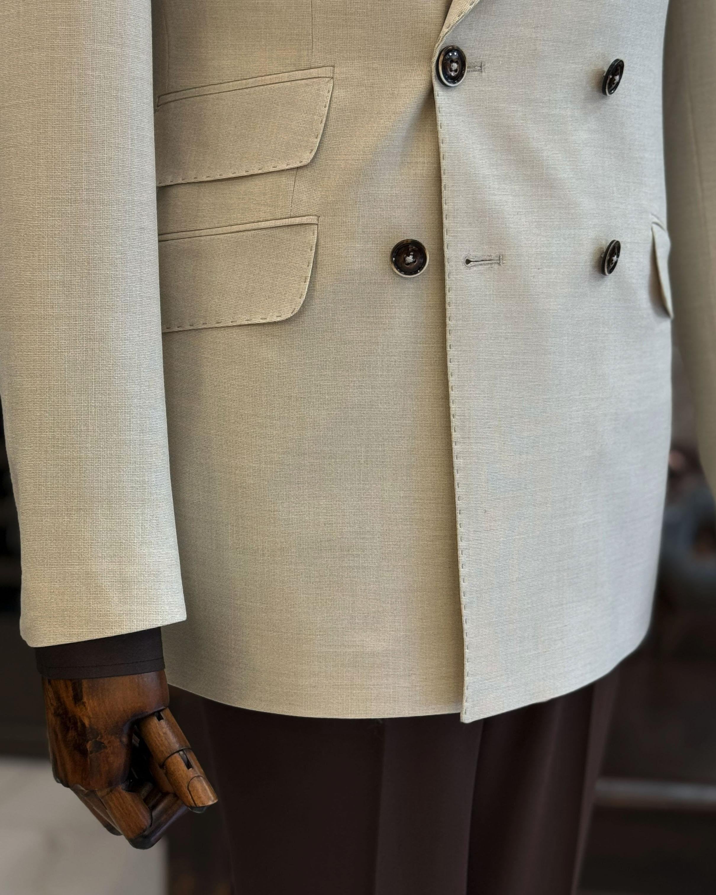 Beige Double Breasted Blazer