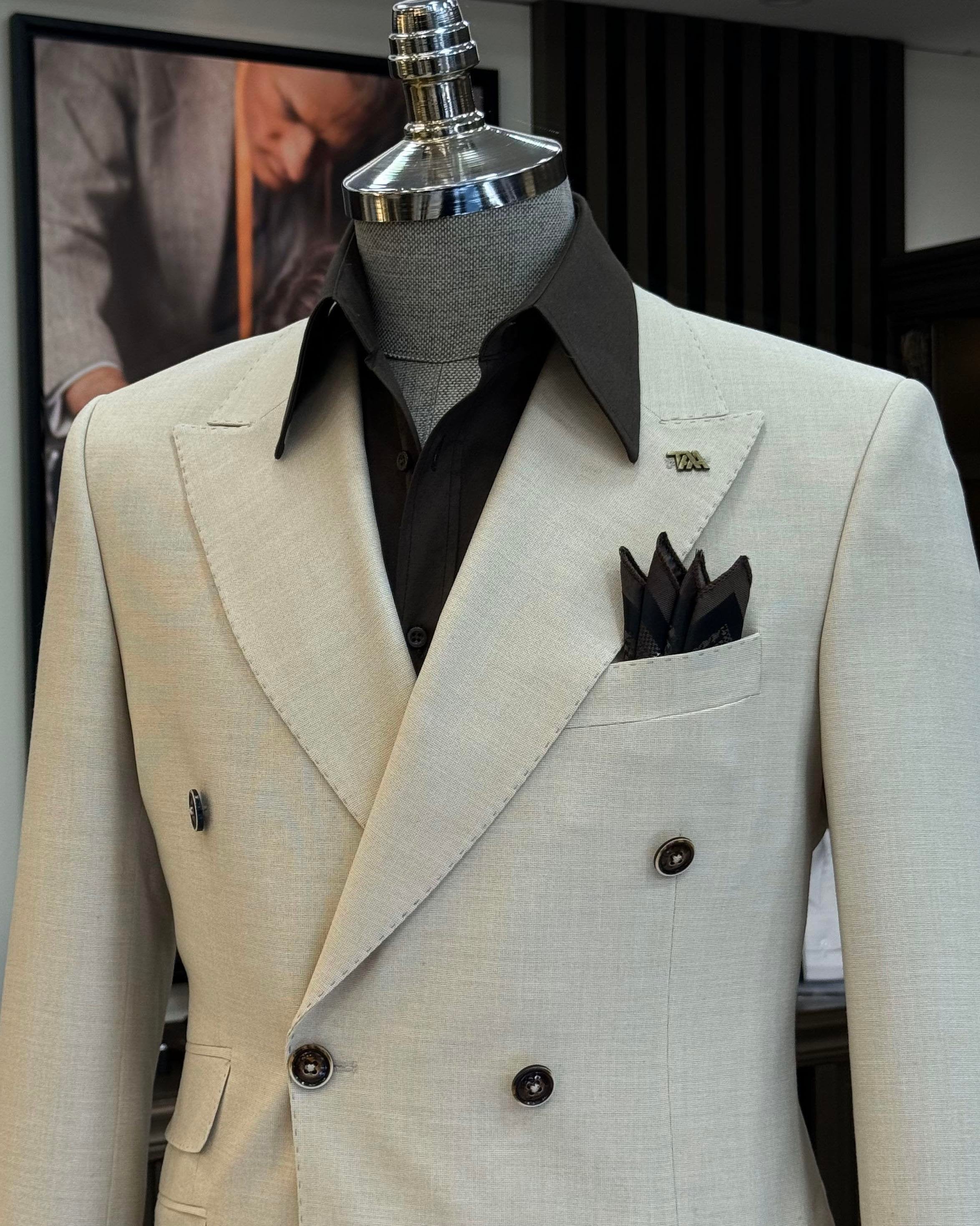 Beige Double Breasted Blazer